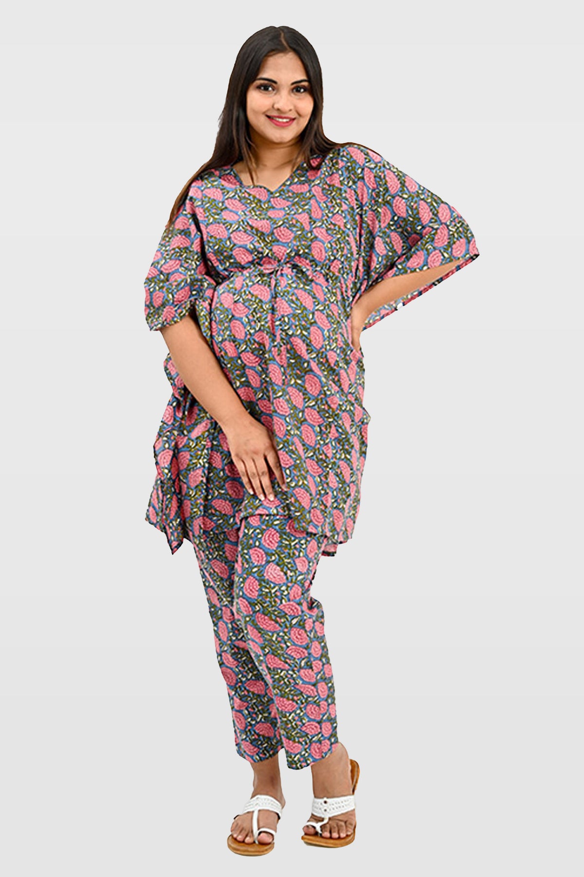 Floral Maternity and Feeding Kaftan Set in Pink