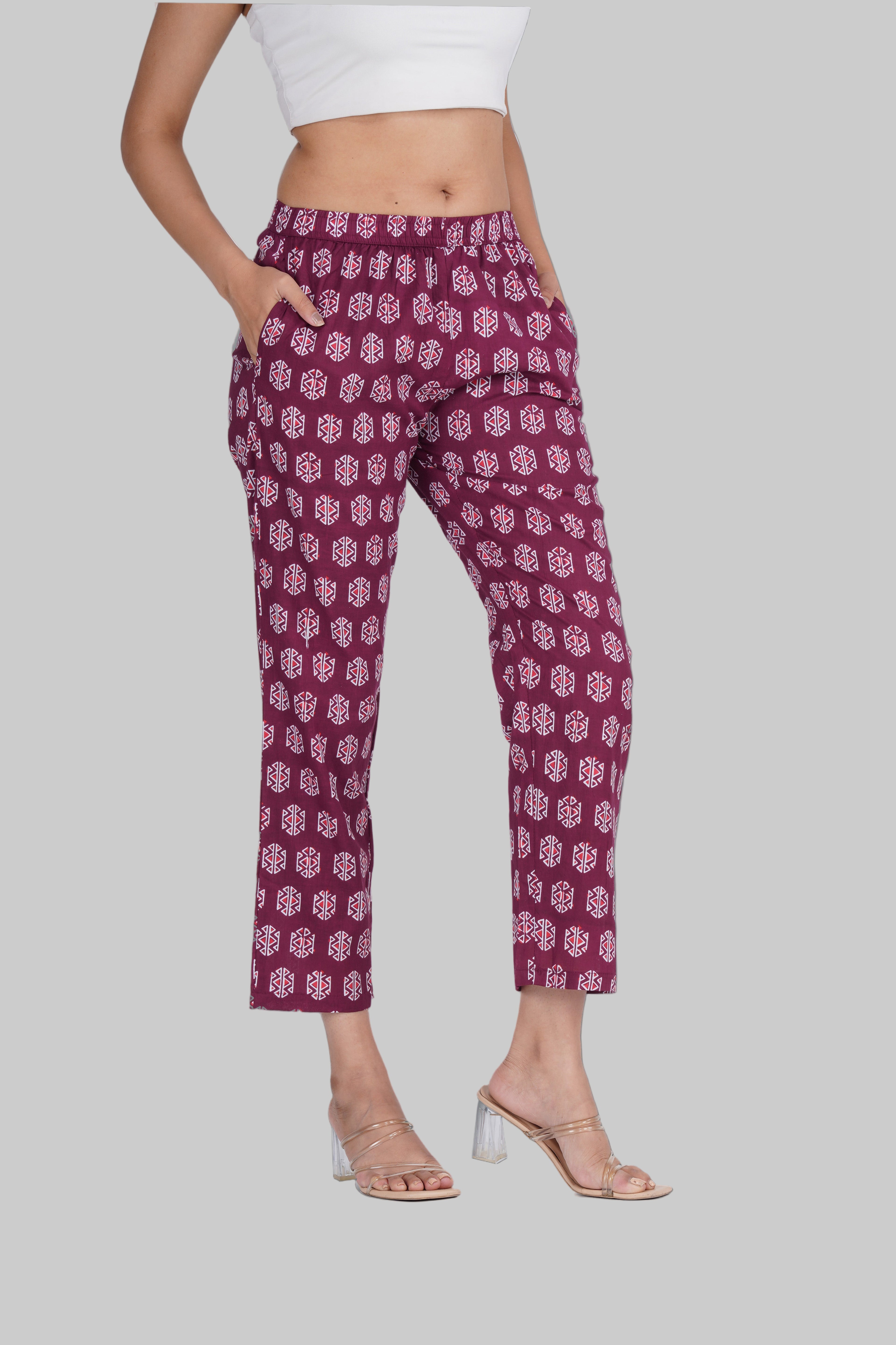 Burgundy Cotton Printed Bottom