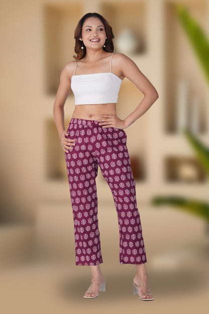 Burgundy Cotton Printed Bottom