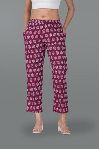 Burgundy Cotton Printed Bottom