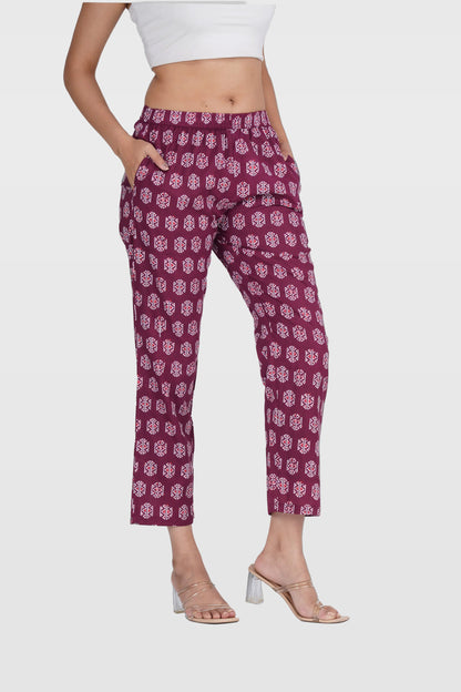 Burgundy Cotton Printed Bottom