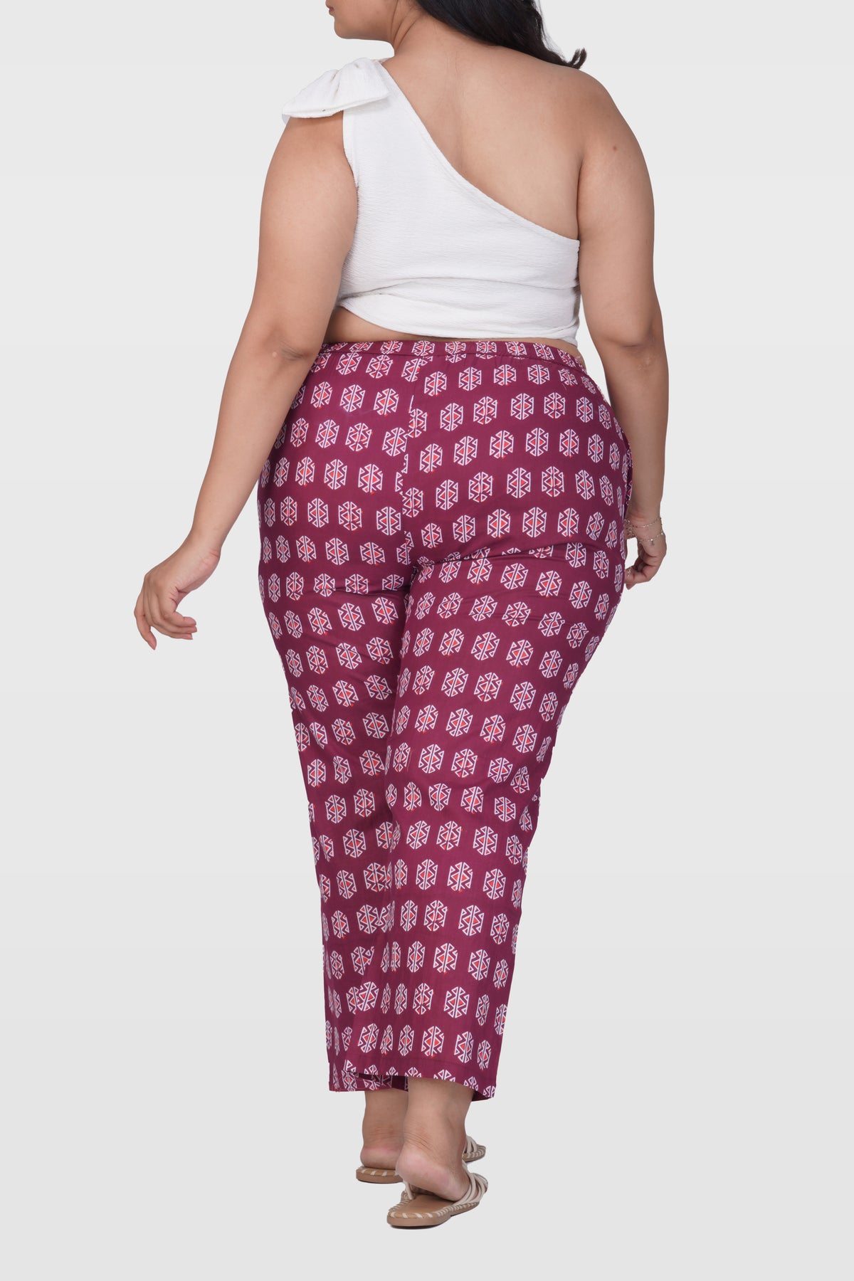 Burgundy Plus Size Cotton Printed Bottom