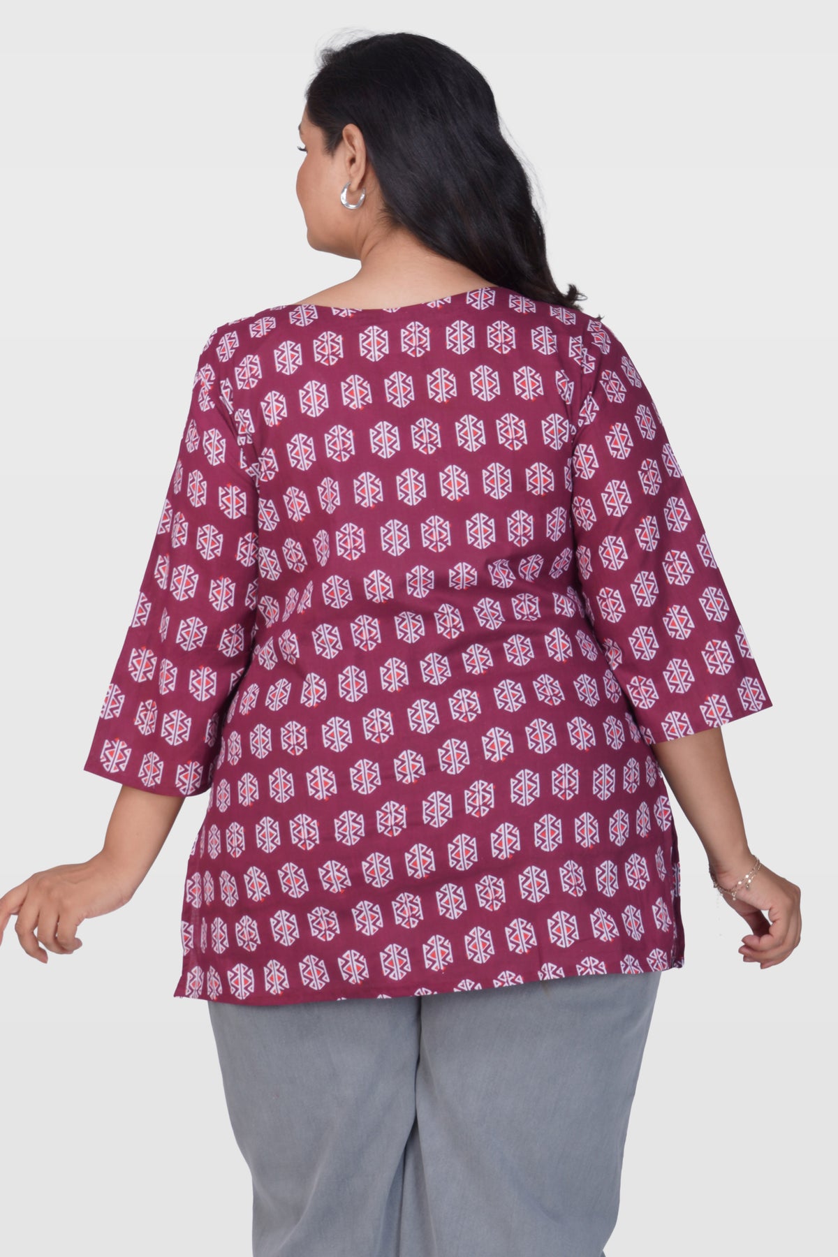 Burgundy Plus Size Cotton Printed Kurti