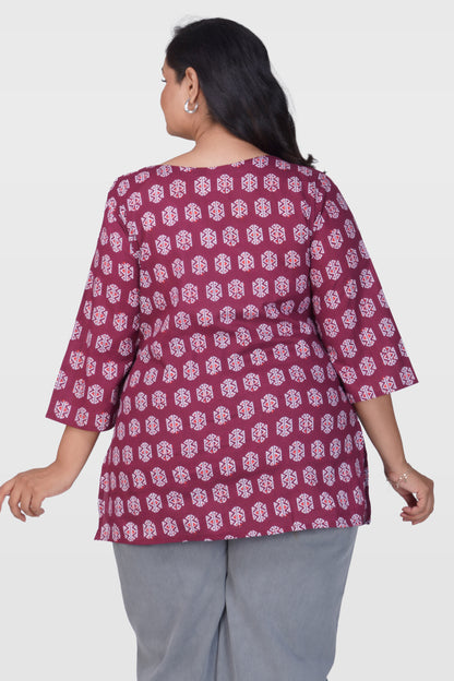 Burgundy Plus Size Cotton Printed Kurti