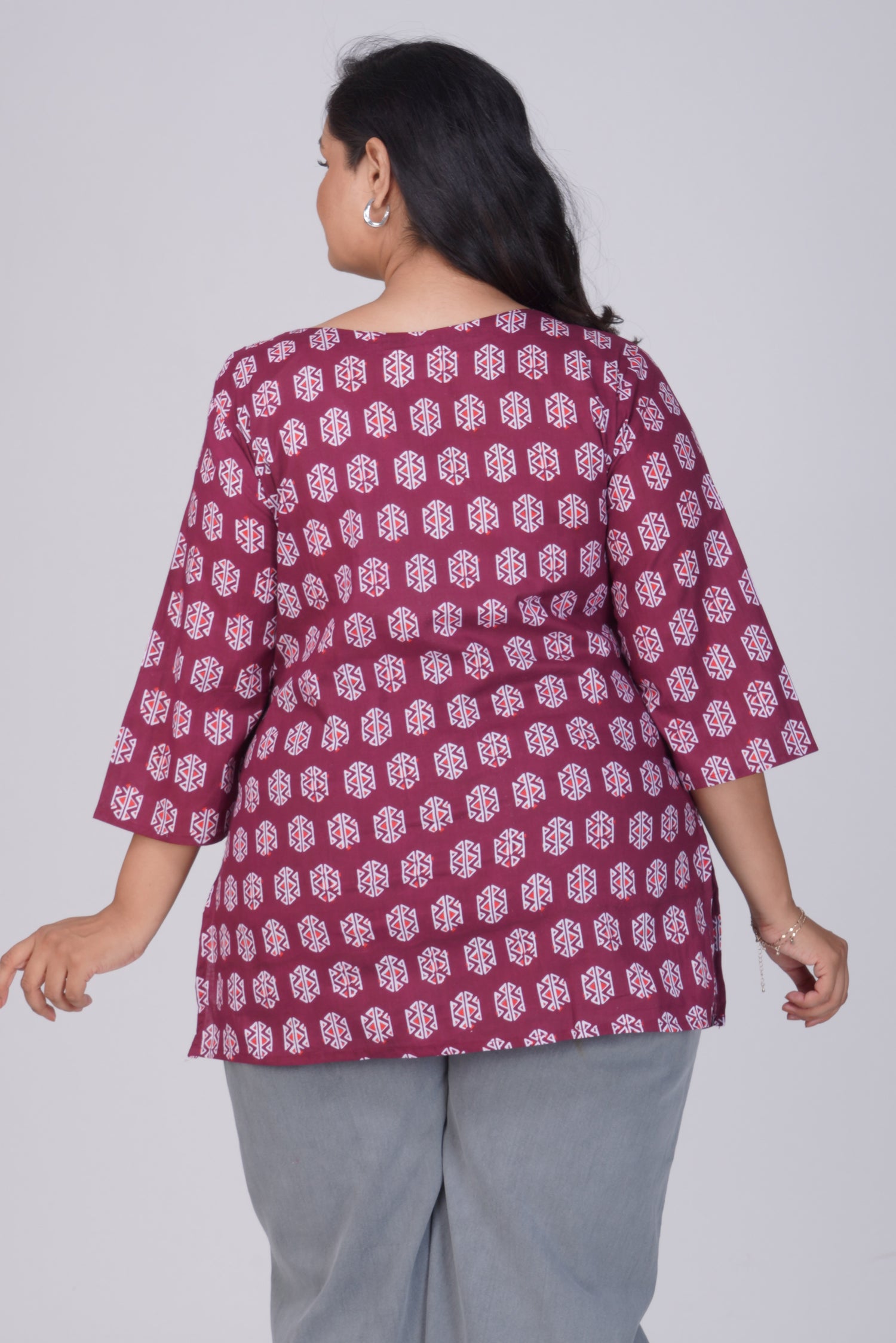 Burgundy Plus Size Cotton Printed Kurti