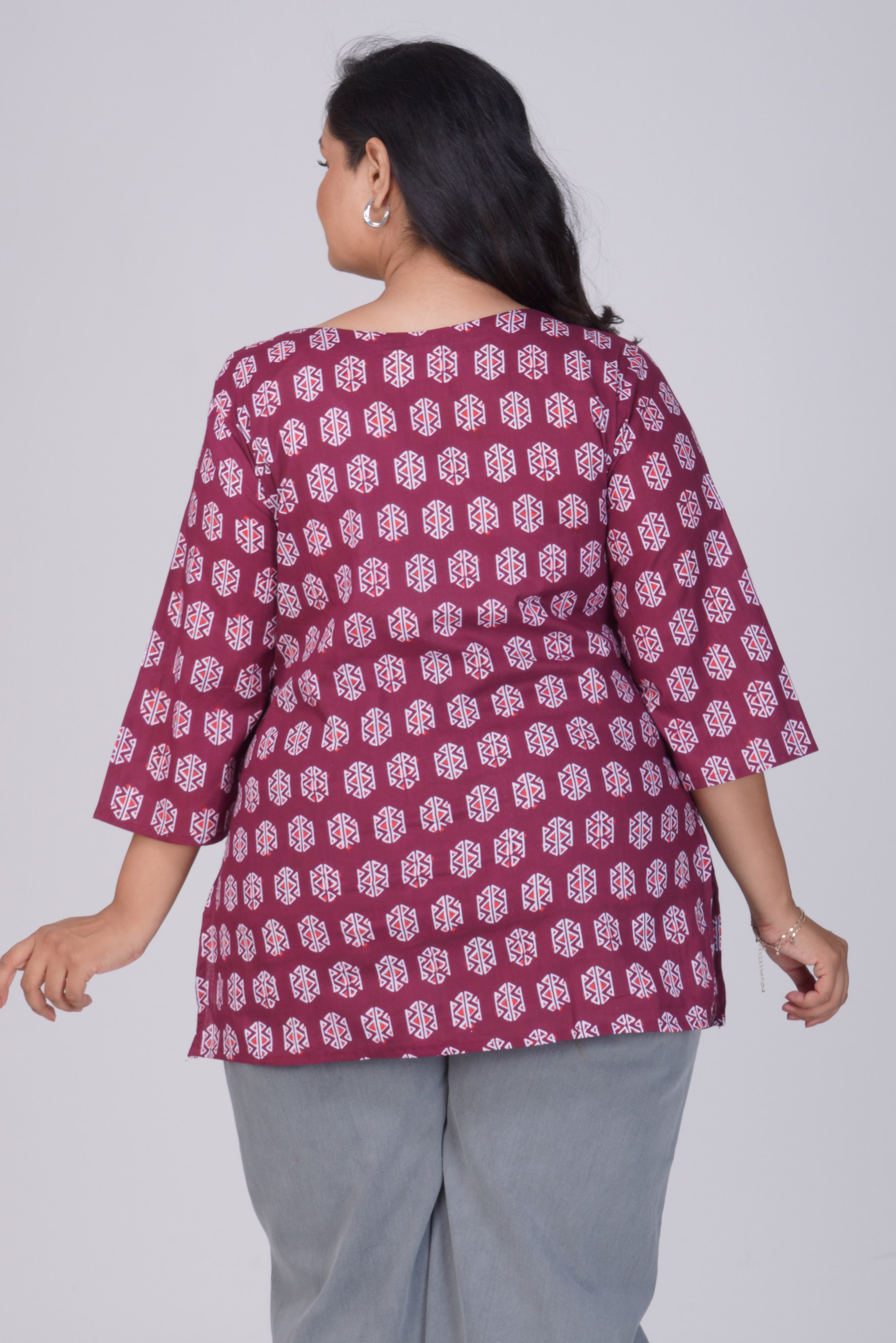 Burgundy Plus Size Cotton Printed Kurti