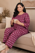 Burgundy Plus Size Cotton Printed Pyjama Set