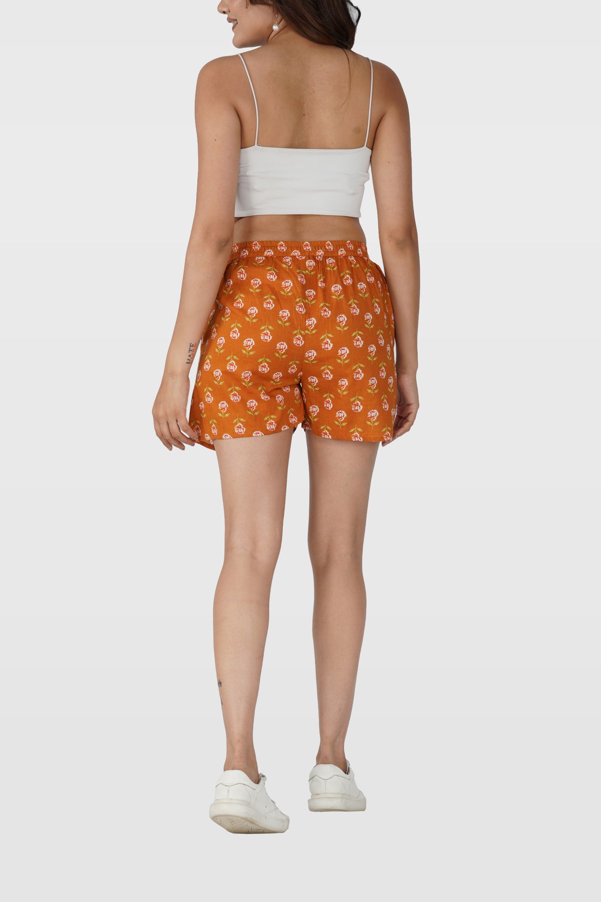 Burnt Orange Cotton Printed Shorts