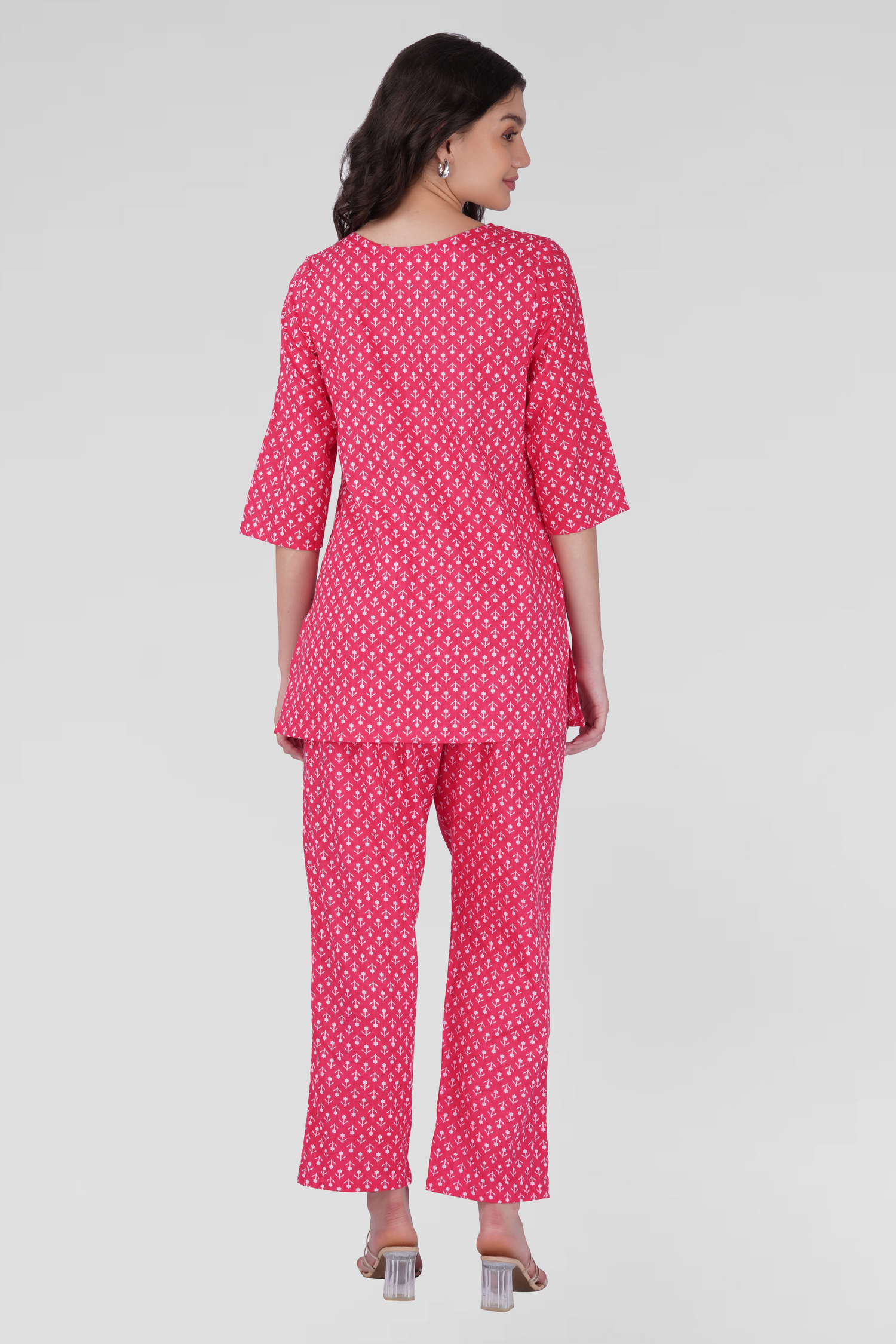 Cerise Pink Cotton Printed Pyjama Set