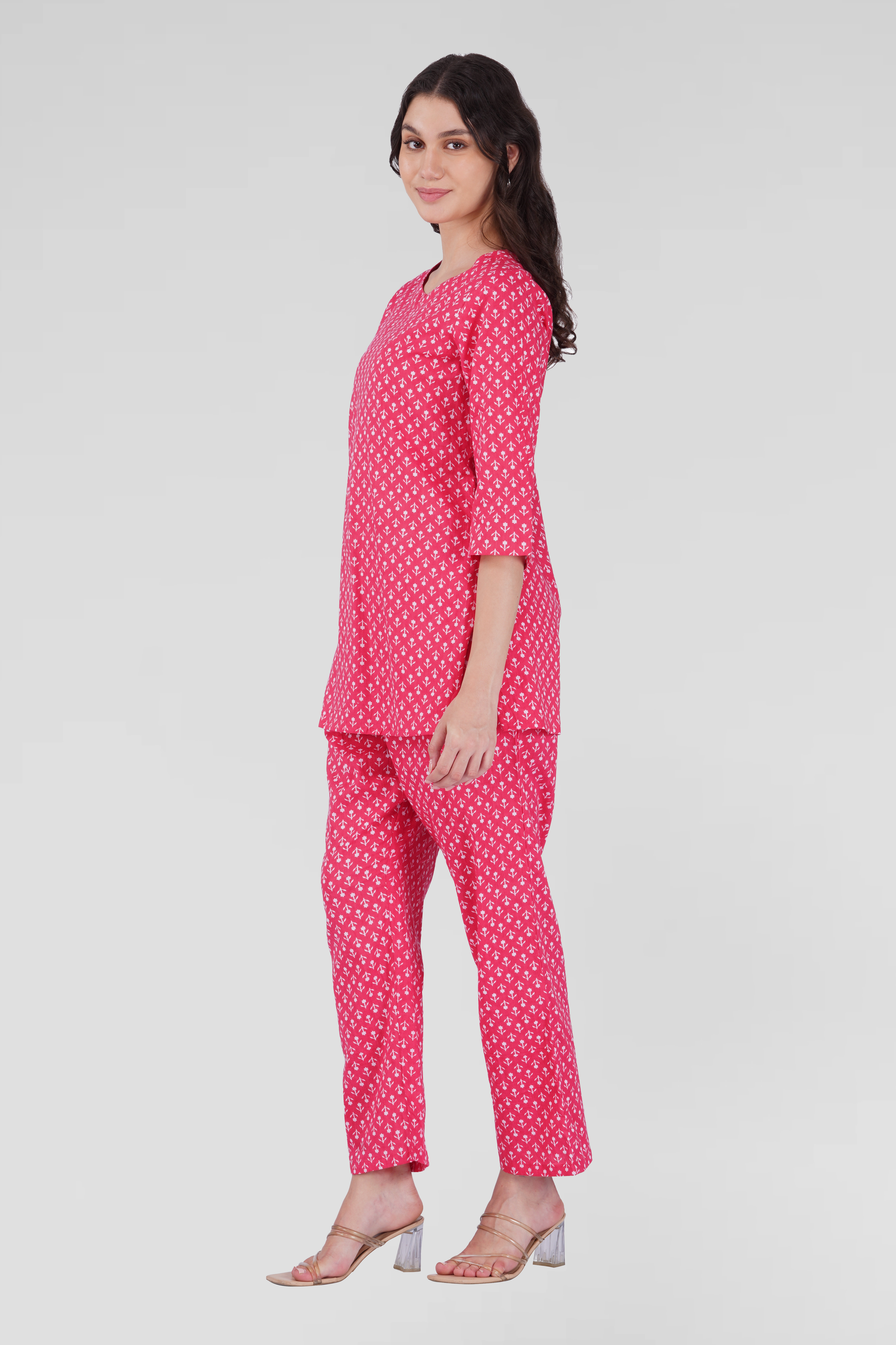 Cerise Pink Cotton Printed Pyjama Set