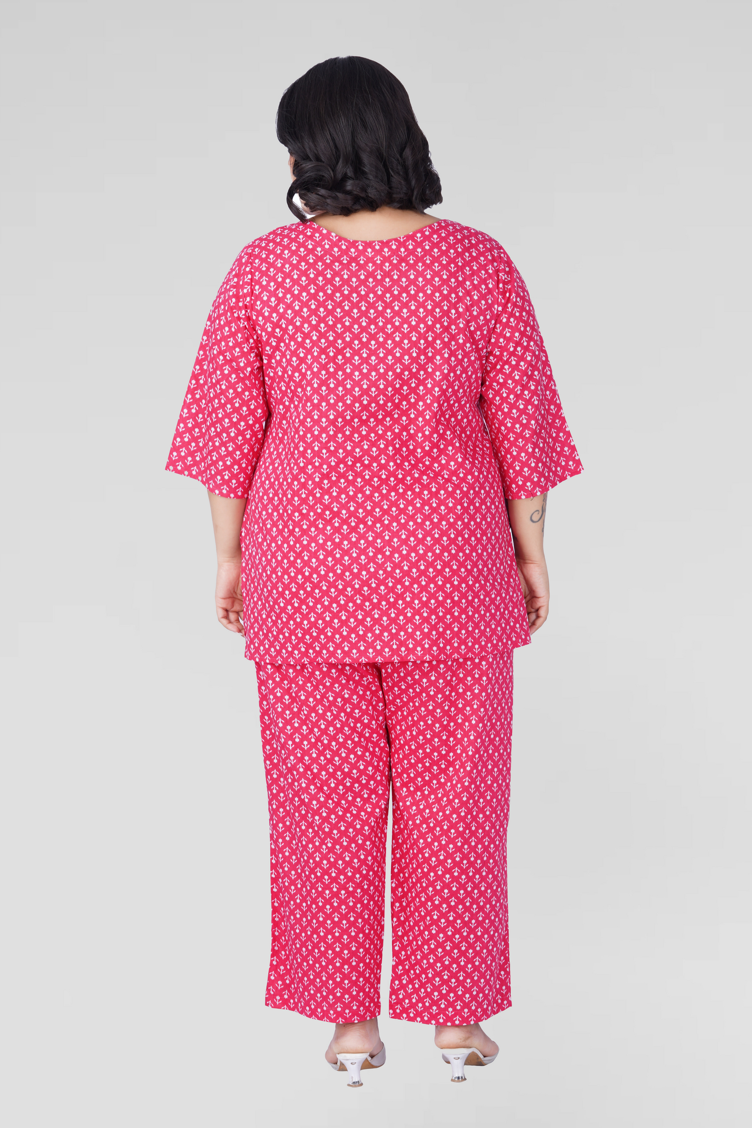 Cerise Pink Plus Size Cotton Printed Pyjama Set