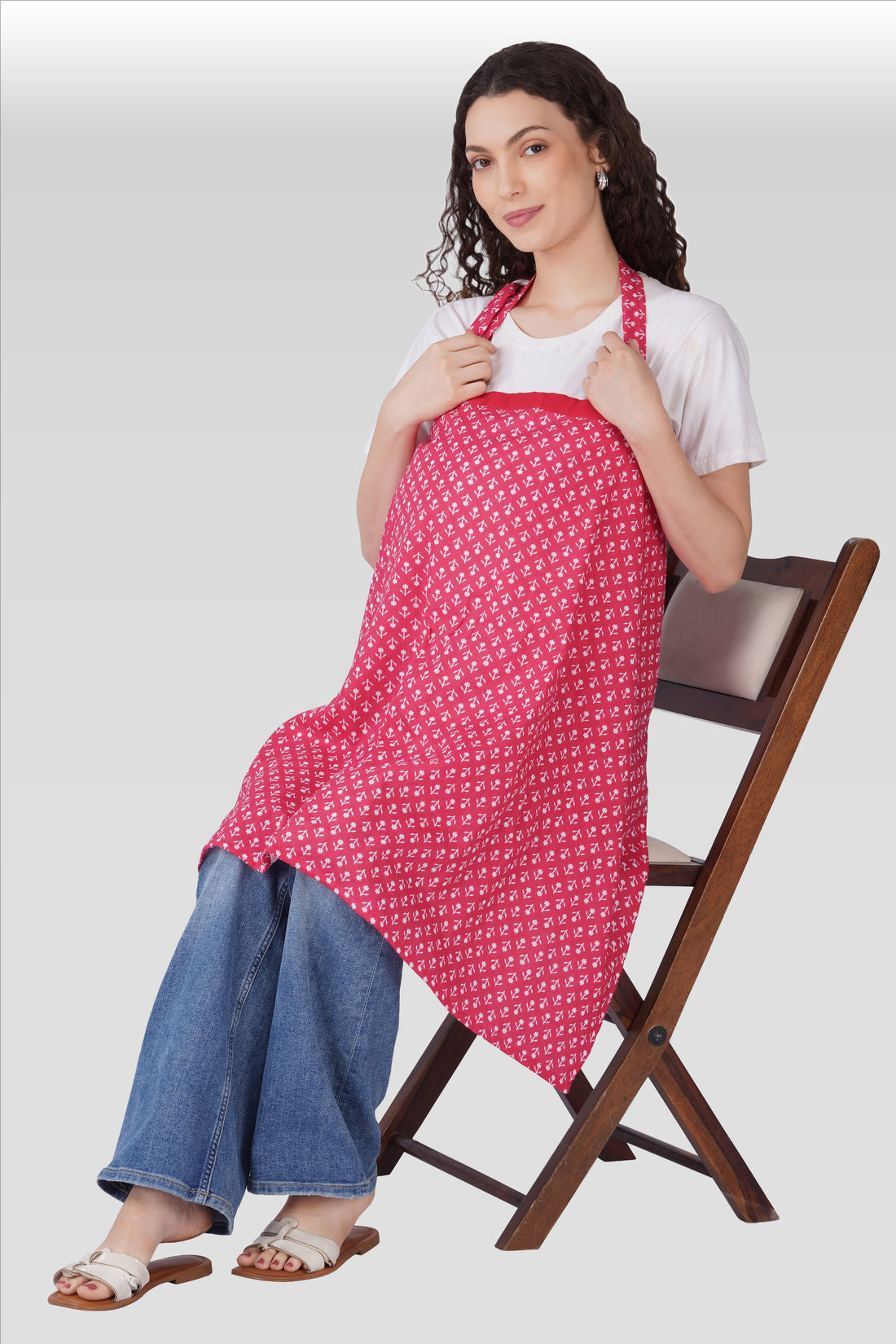 Cerise Pink Cotton Printed Feeding Apron
