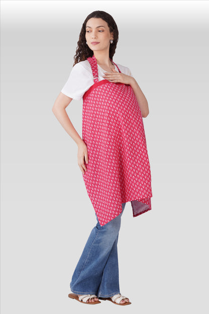 Cerise Pink Cotton Printed Feeding Apron
