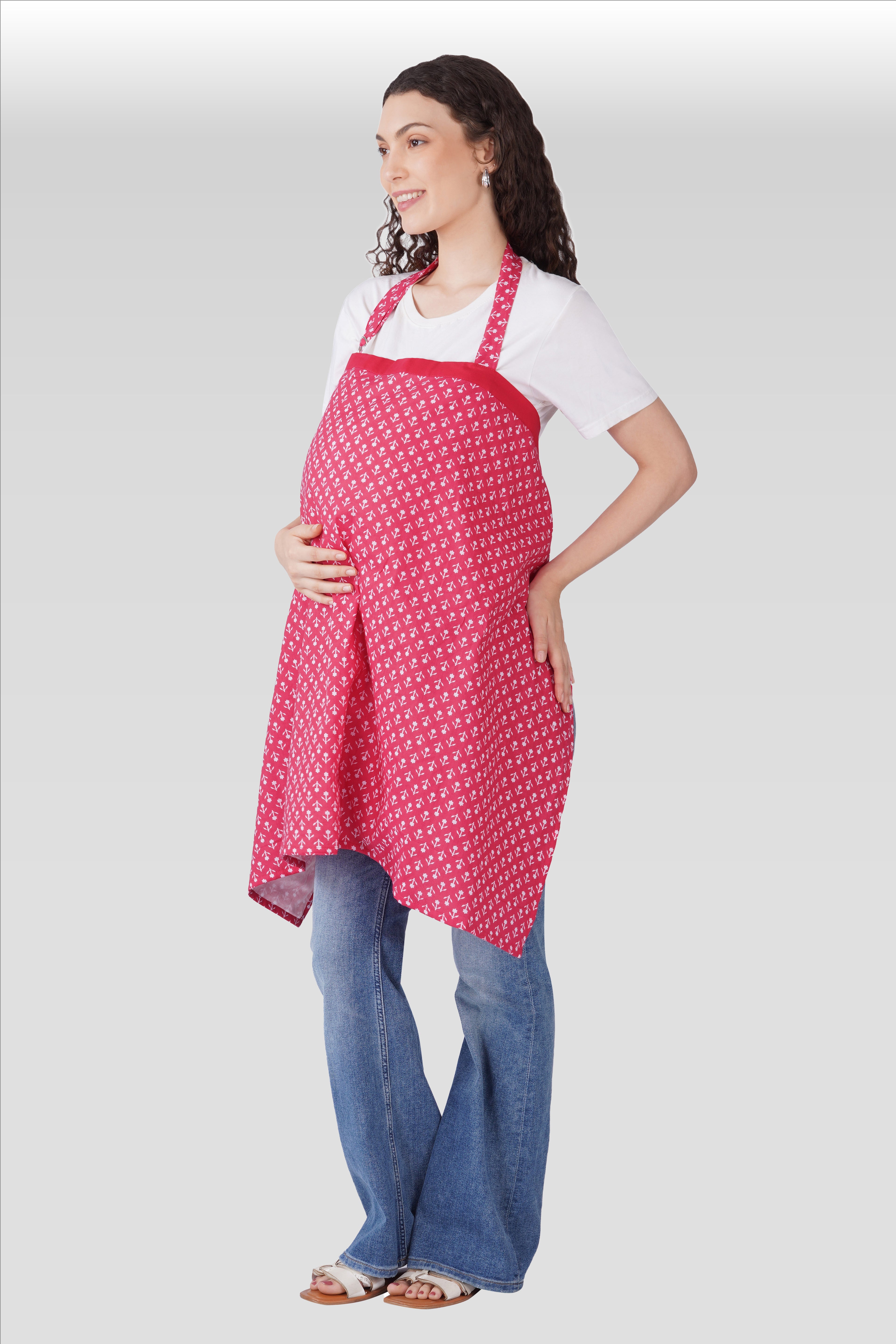 Cerise Pink Cotton Printed Feeding Apron