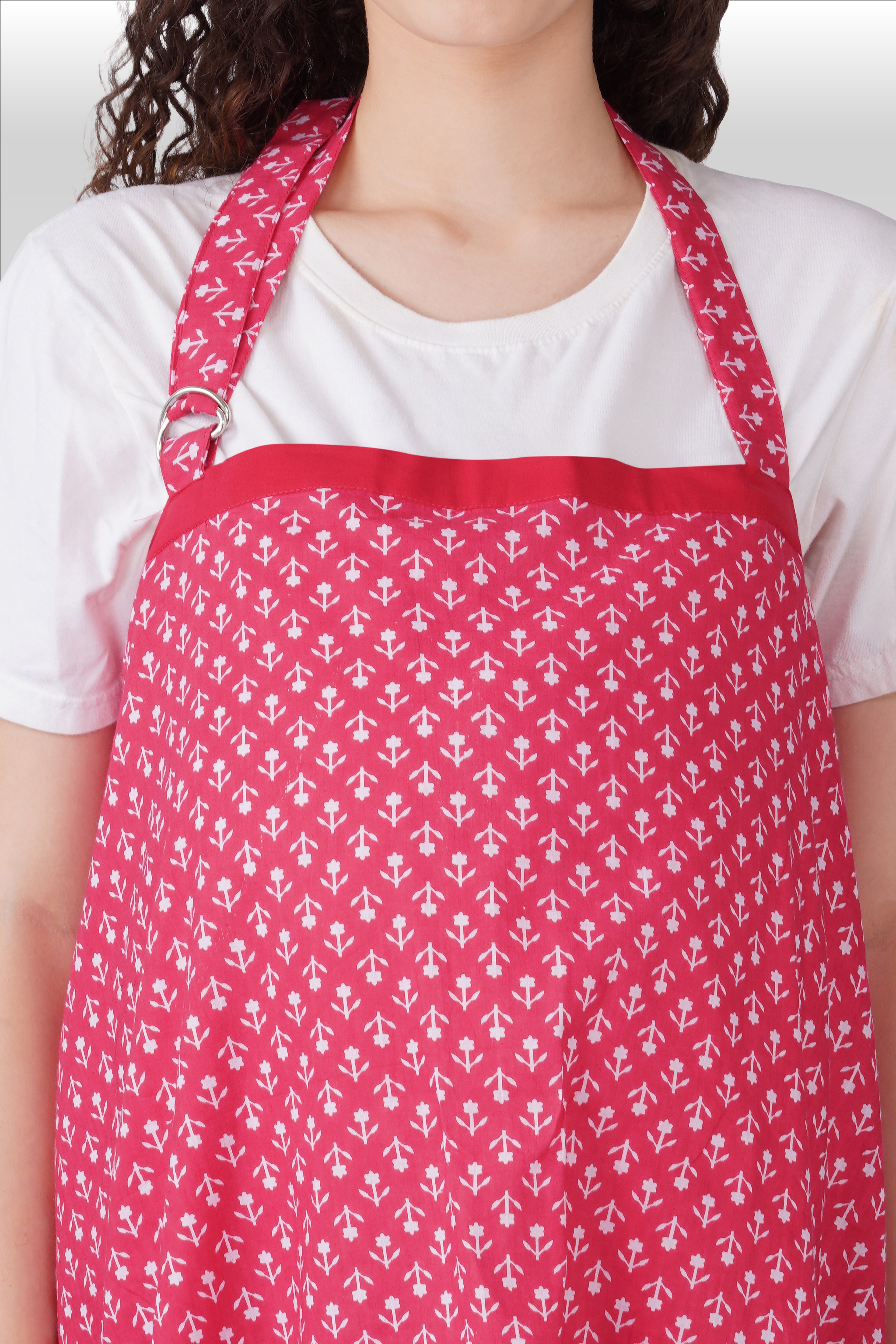 Cerise Pink Cotton Printed Feeding Apron