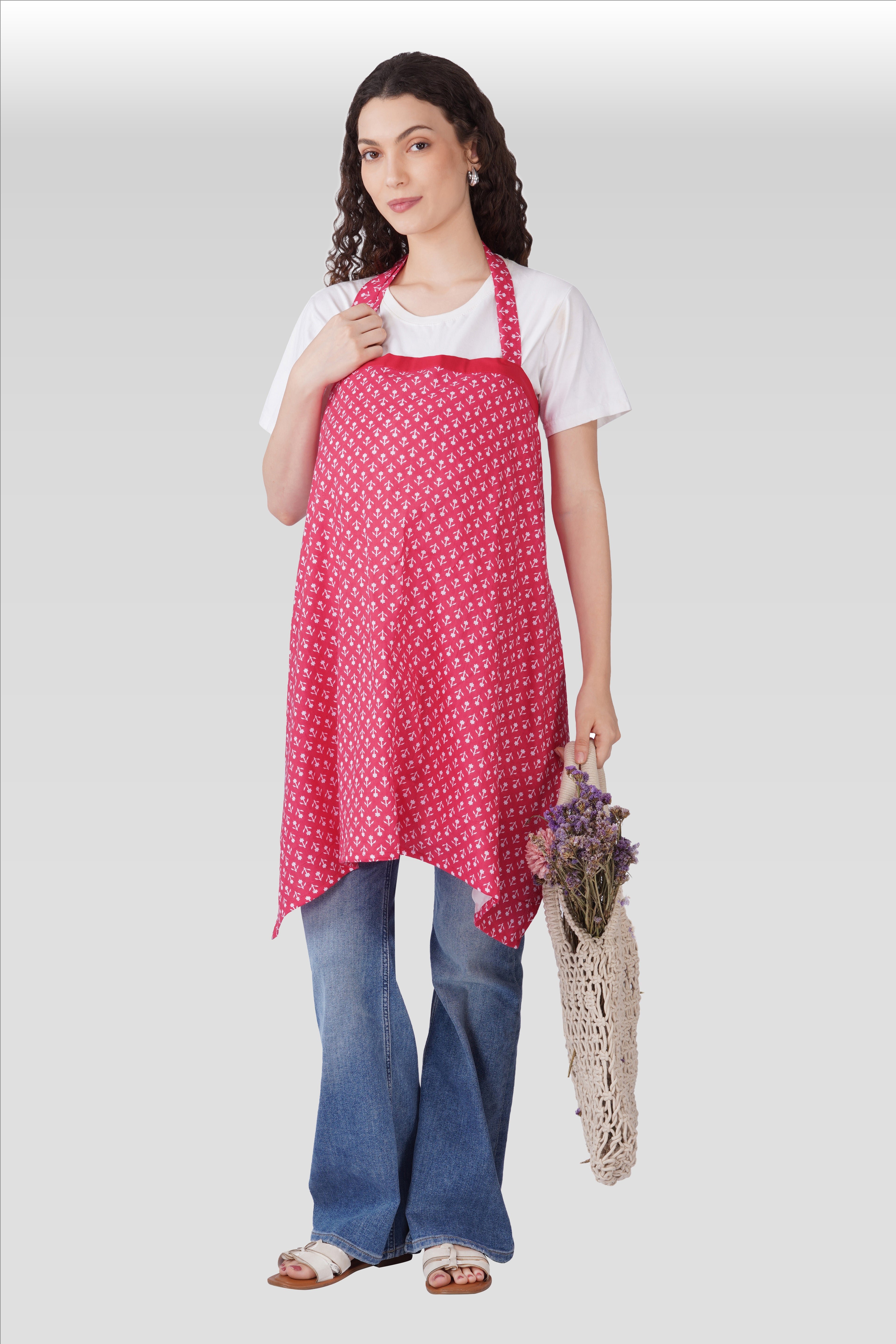 Cerise Pink Cotton Printed Feeding Apron