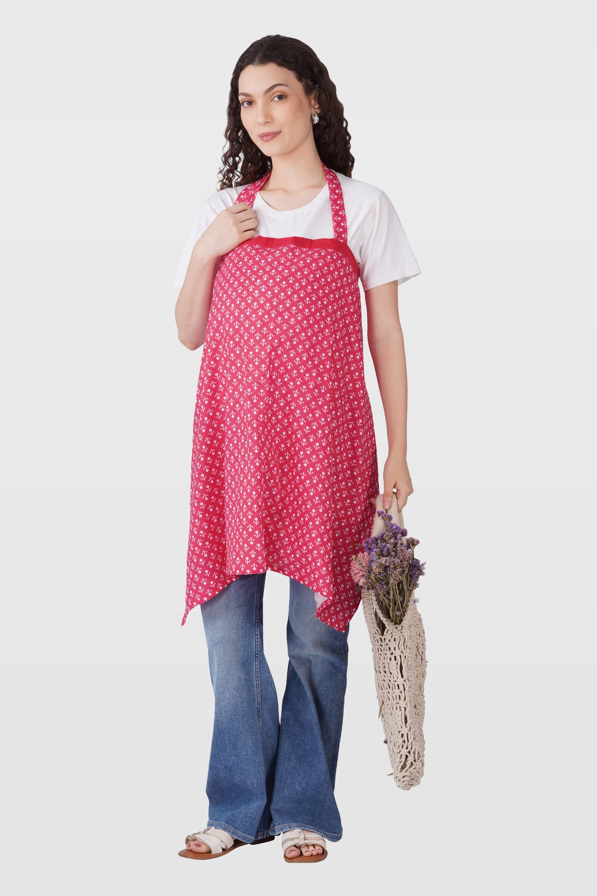 Cerise Pink Cotton Printed Feeding Apron