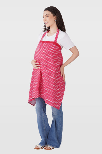 Cerise Pink Cotton Printed Feeding Apron