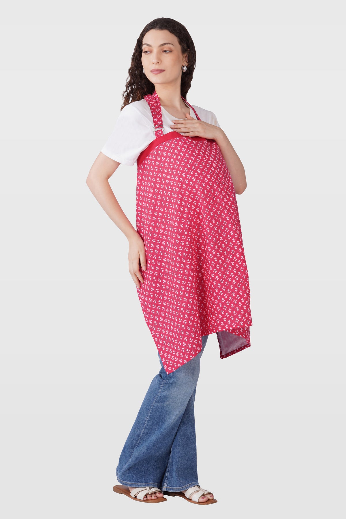Cerise Pink Cotton Printed Feeding Apron