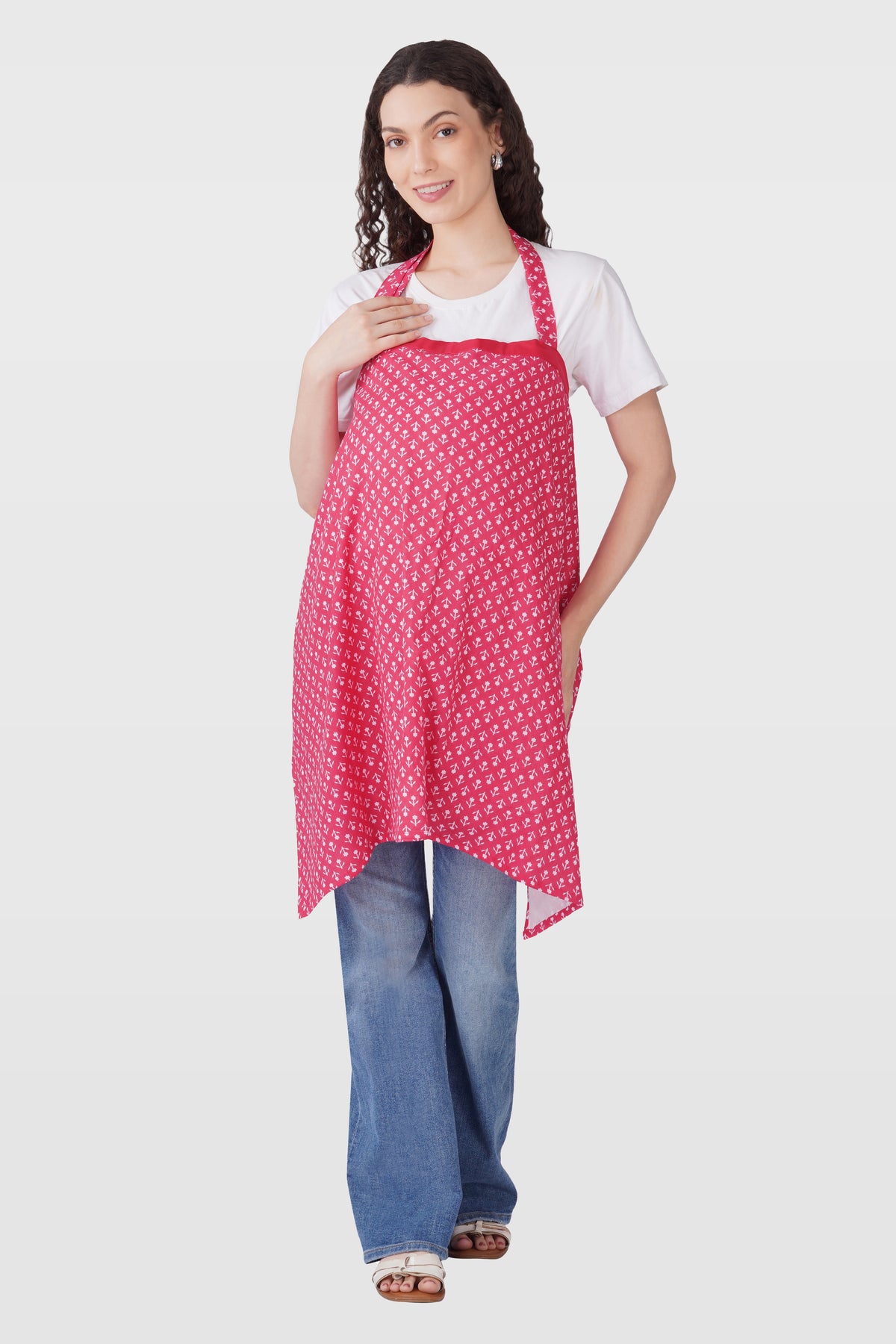 Cerise Pink Cotton Printed Feeding Apron