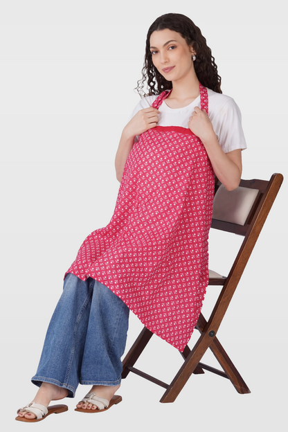 Cerise Pink Cotton Printed Feeding Apron