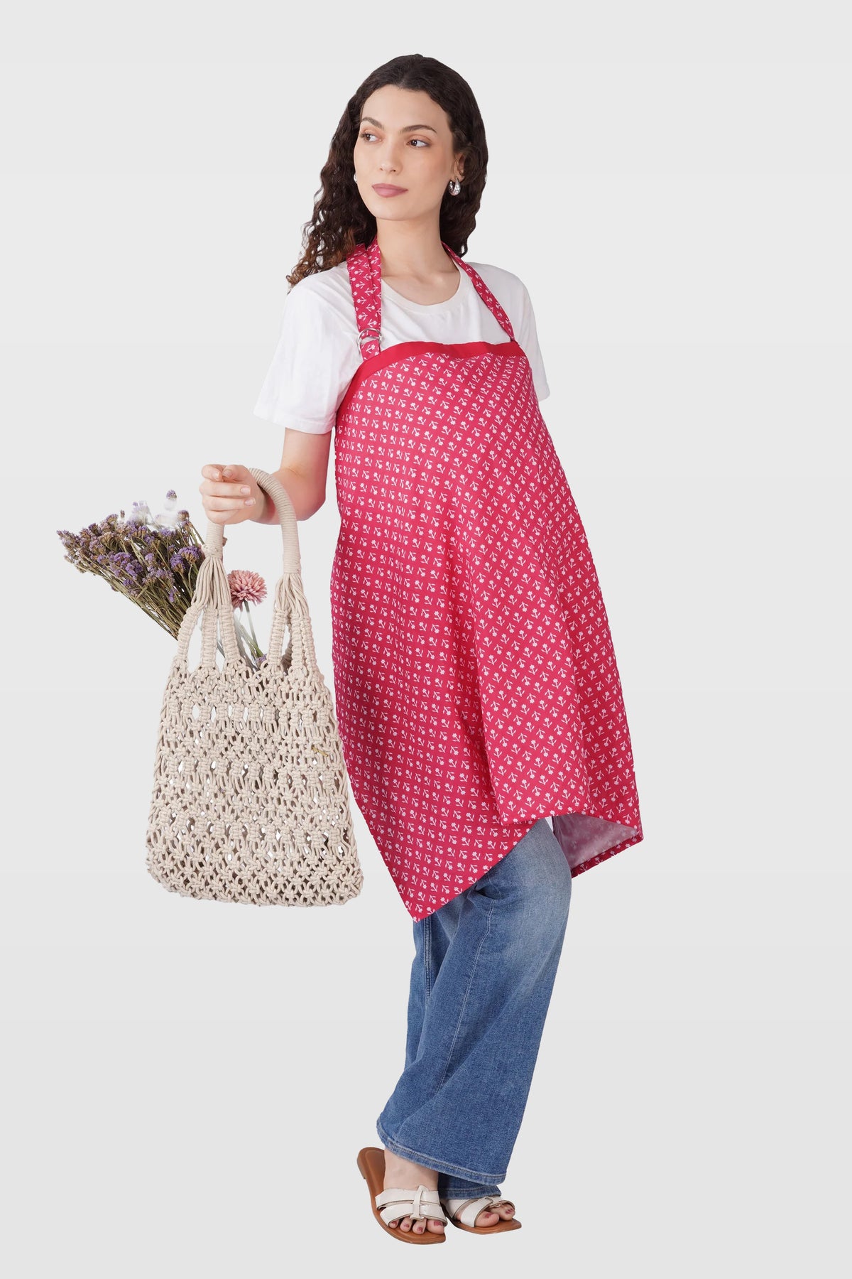 Cerise Pink Cotton Printed Feeding Apron