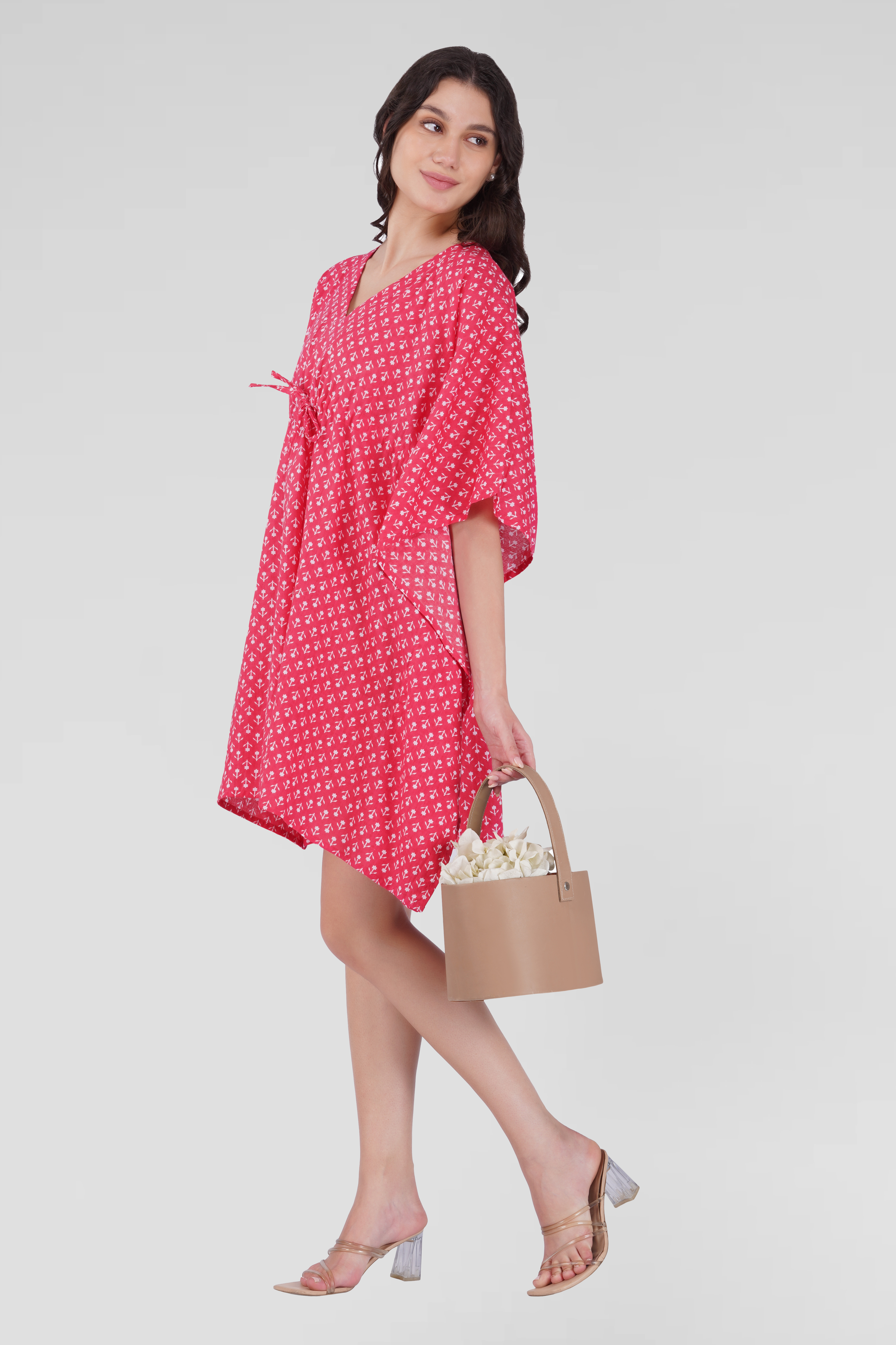 Cerise Pink Cotton Printed Kaftan Top