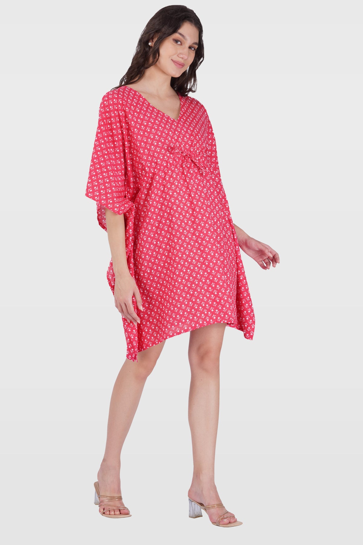Cerise Pink Cotton Printed Kaftan Top