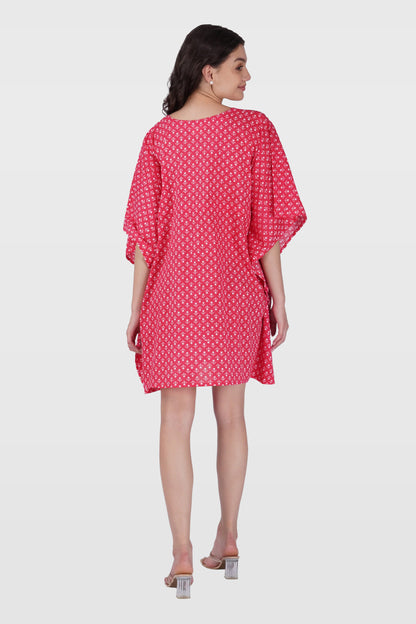 Cerise Pink Cotton Printed Kaftan Top