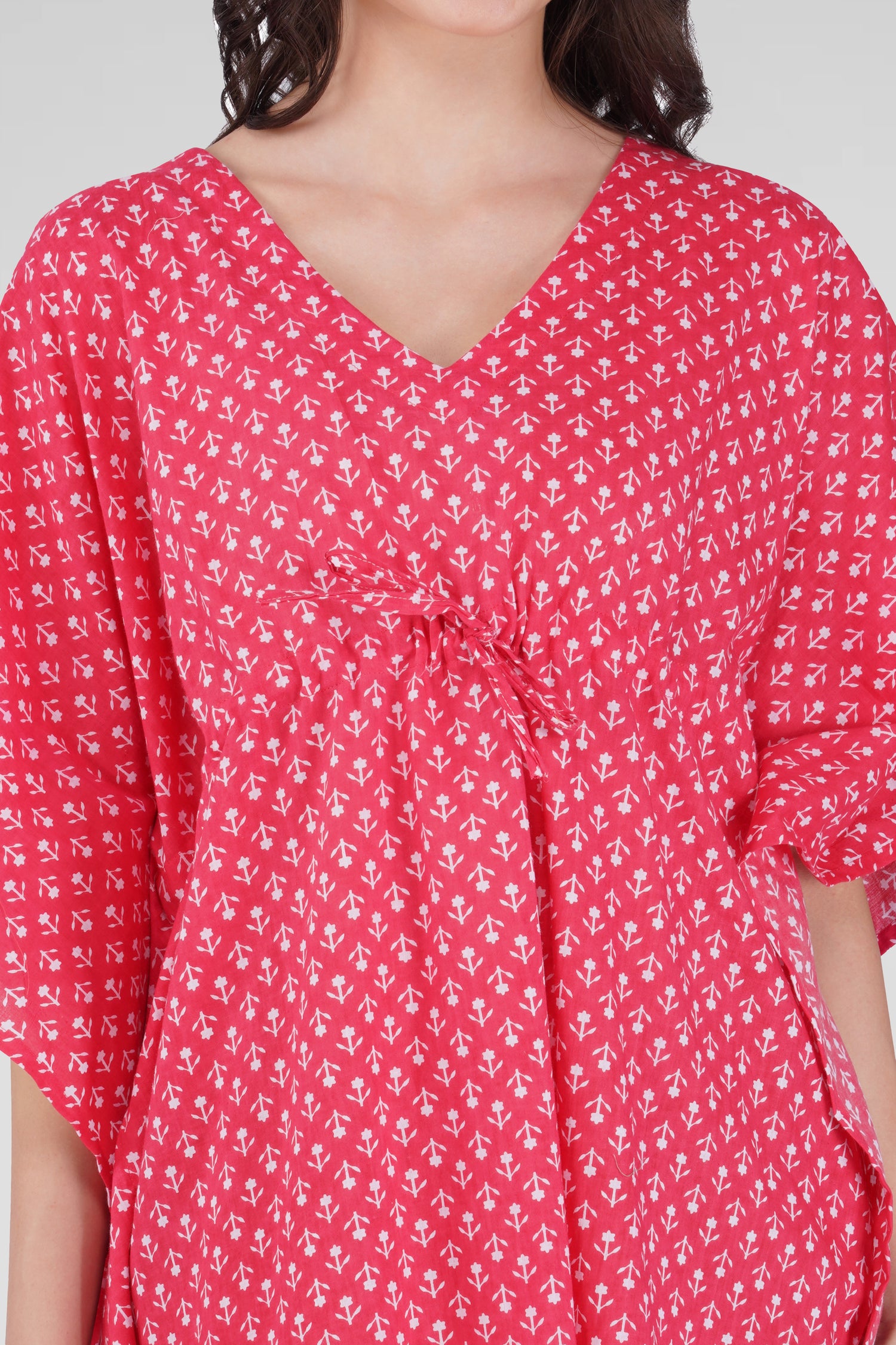 Cerise Pink Cotton Printed Kaftan Top