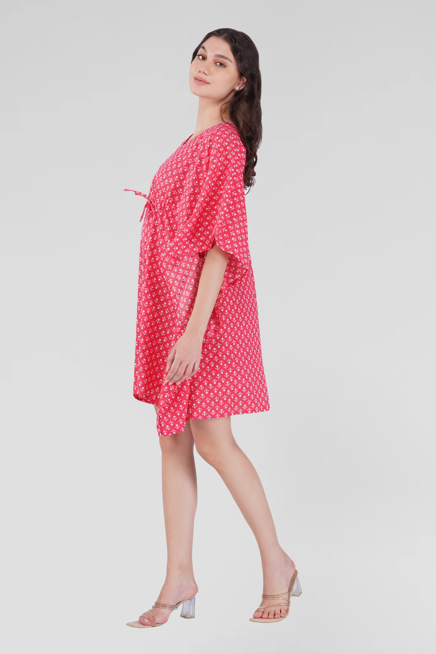 Cerise Pink Cotton Printed Kaftan Top