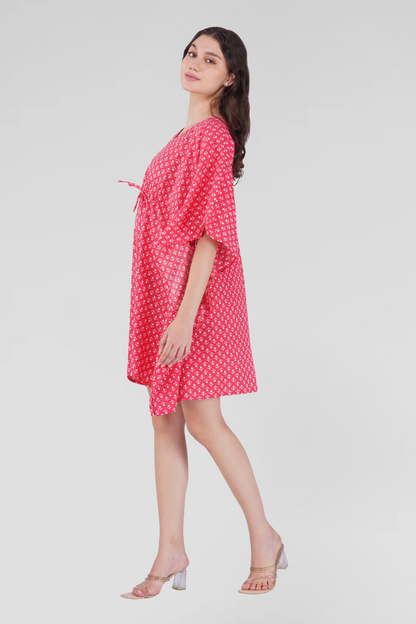 Cerise Pink Cotton Printed Kaftan Top