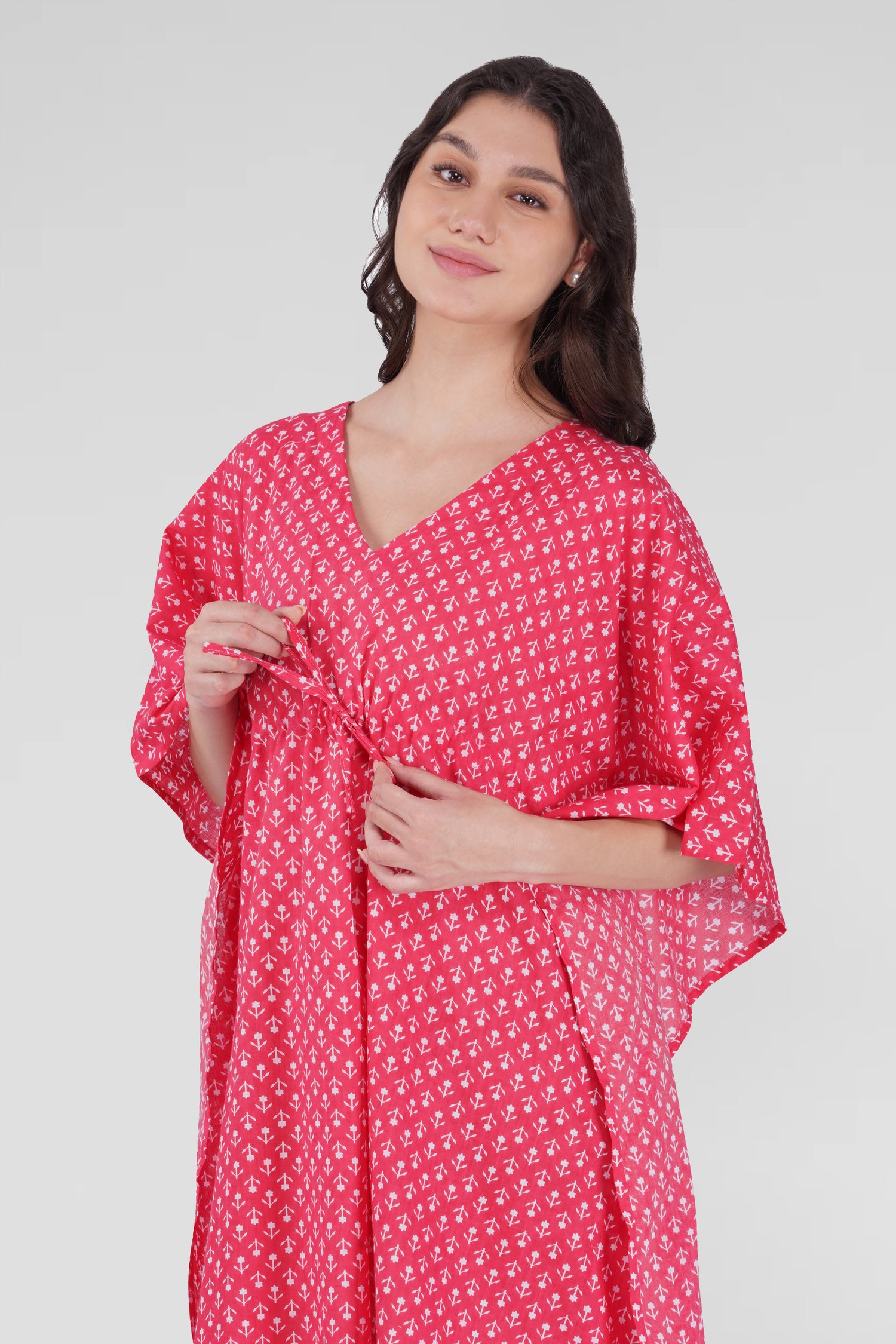 Cerise Pink Cotton Printed Kaftan Top
