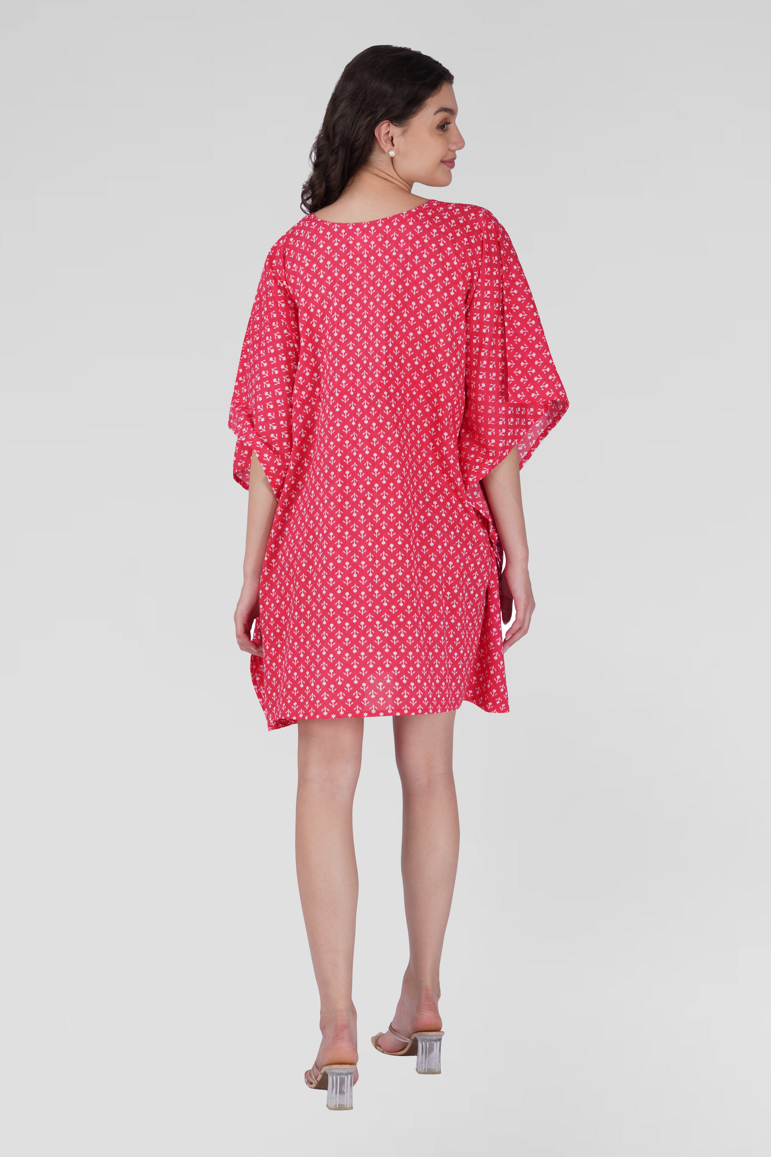 Cerise Pink Cotton Printed Kaftan Top