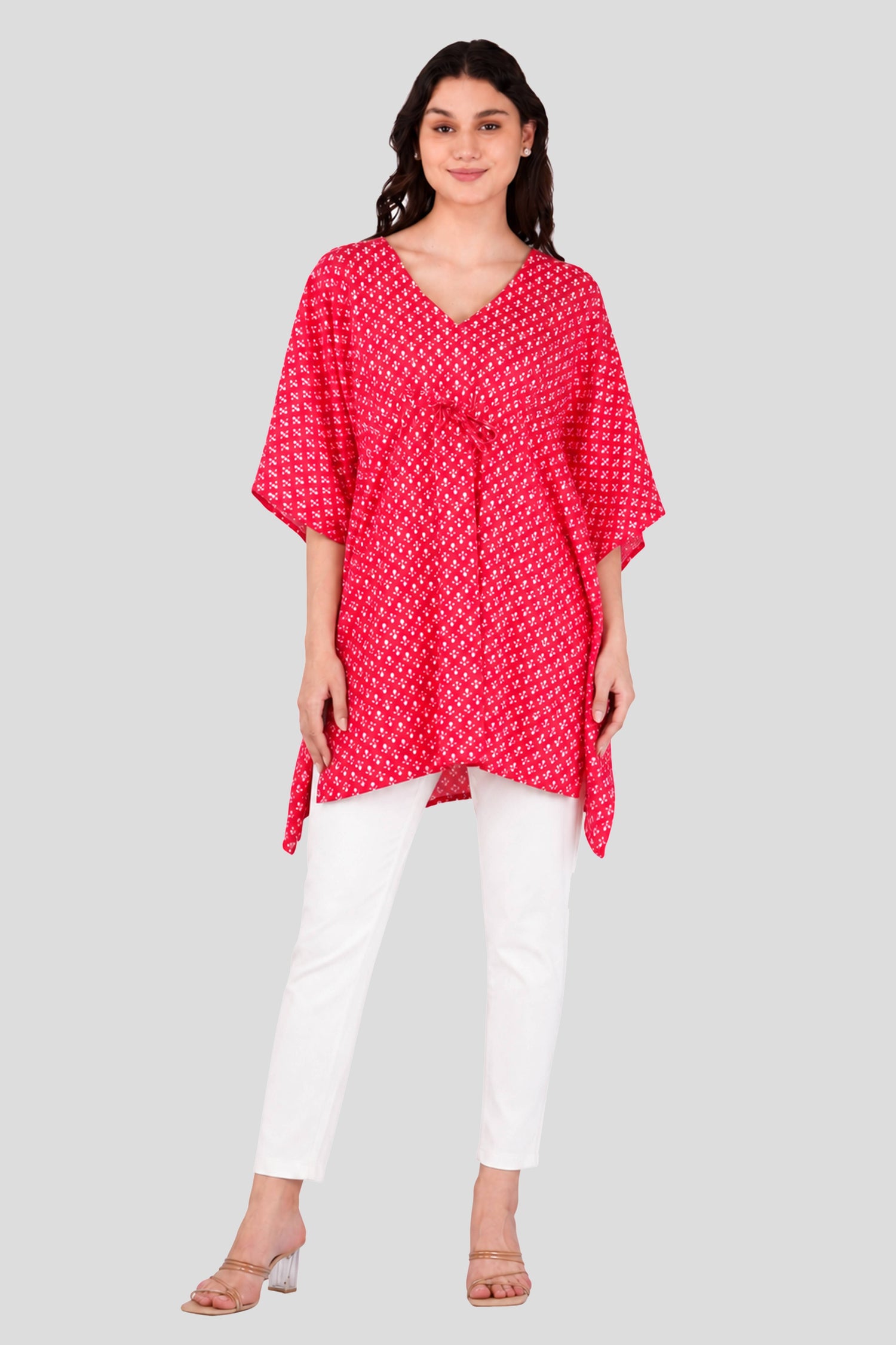 Cerise Pink Cotton Printed Kaftan Top