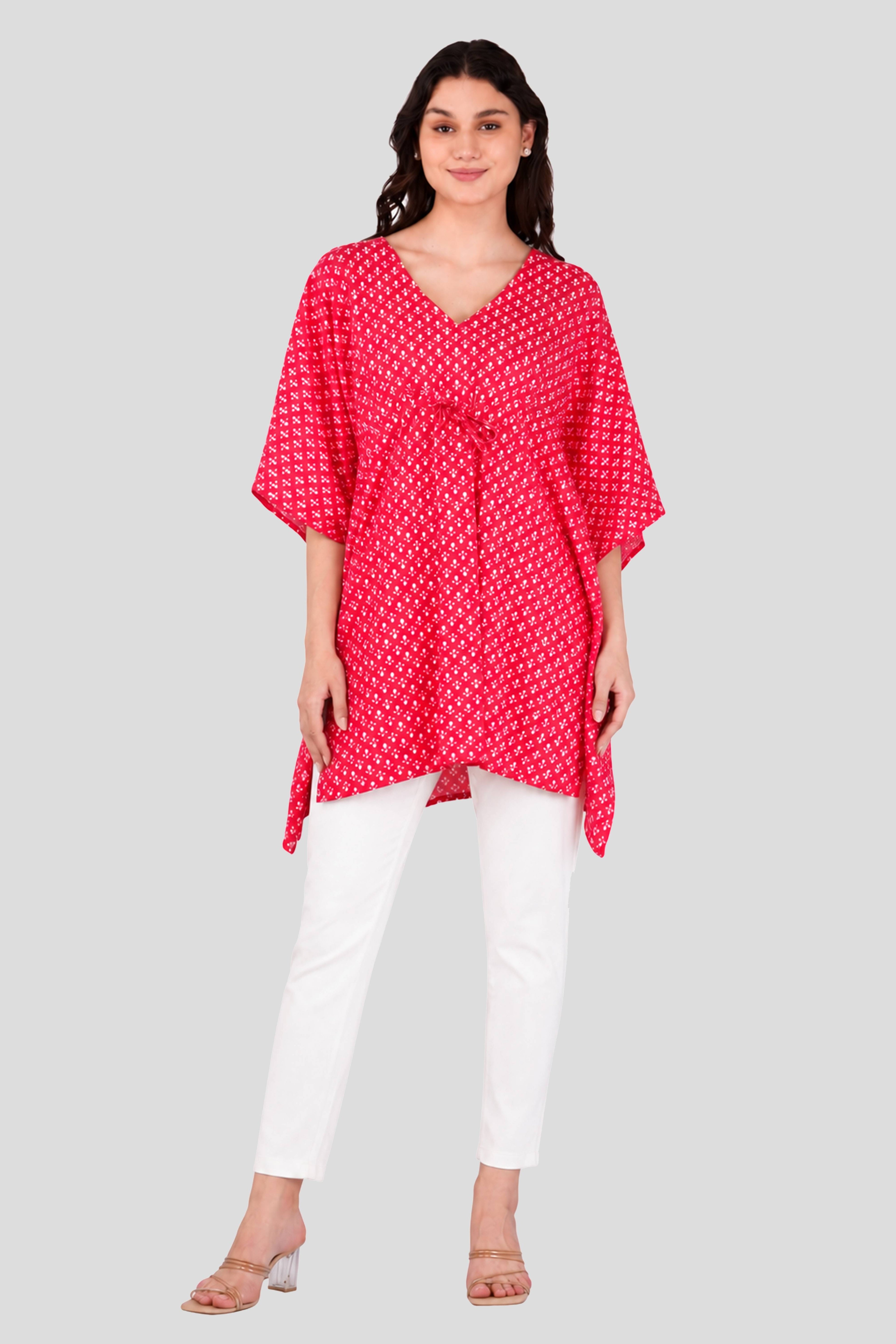 Cerise Pink Cotton Printed Kaftan Top
