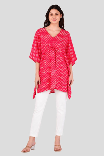 Cerise Pink Cotton Printed Kaftan Top