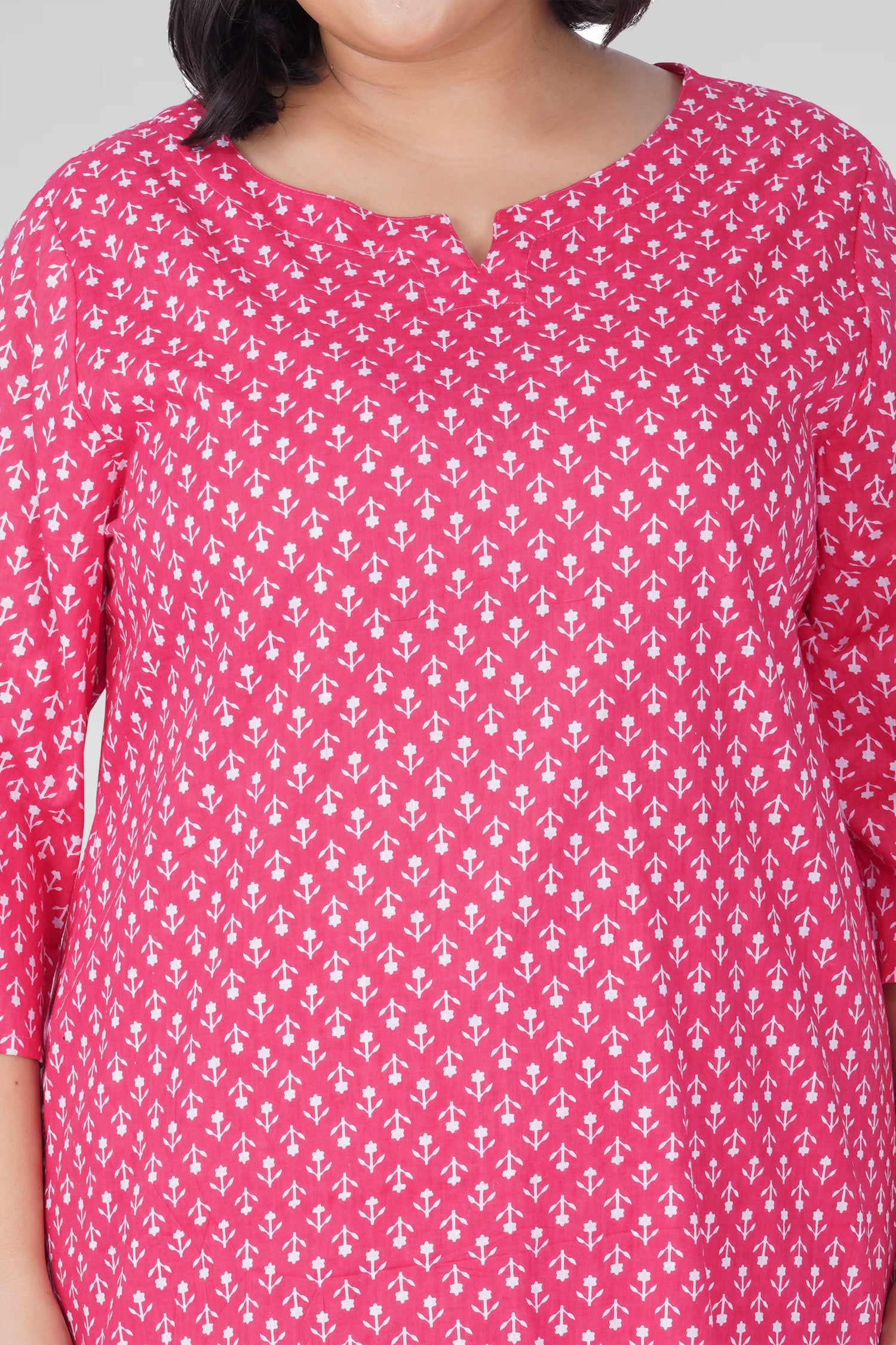Cerise Pink Plus Size Cotton Printed Pyjama Set