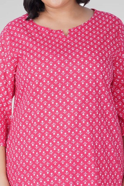 Cerise Pink Plus Size Cotton Printed Pyjama Set
