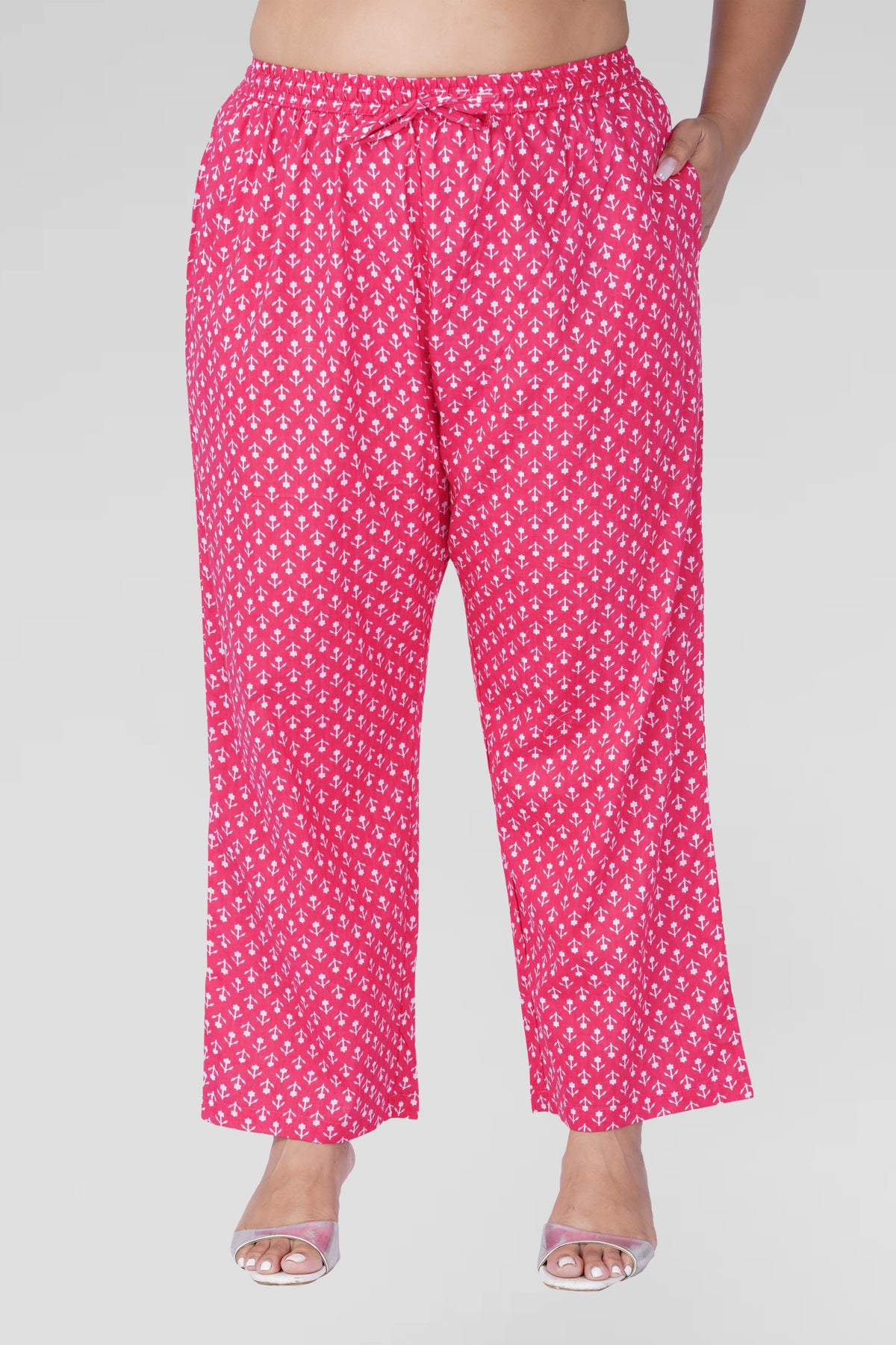 Cerise Pink Plus Size Cotton Printed Pyjama Set