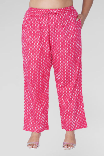 Cerise Pink Plus Size Cotton Printed Pyjama Set