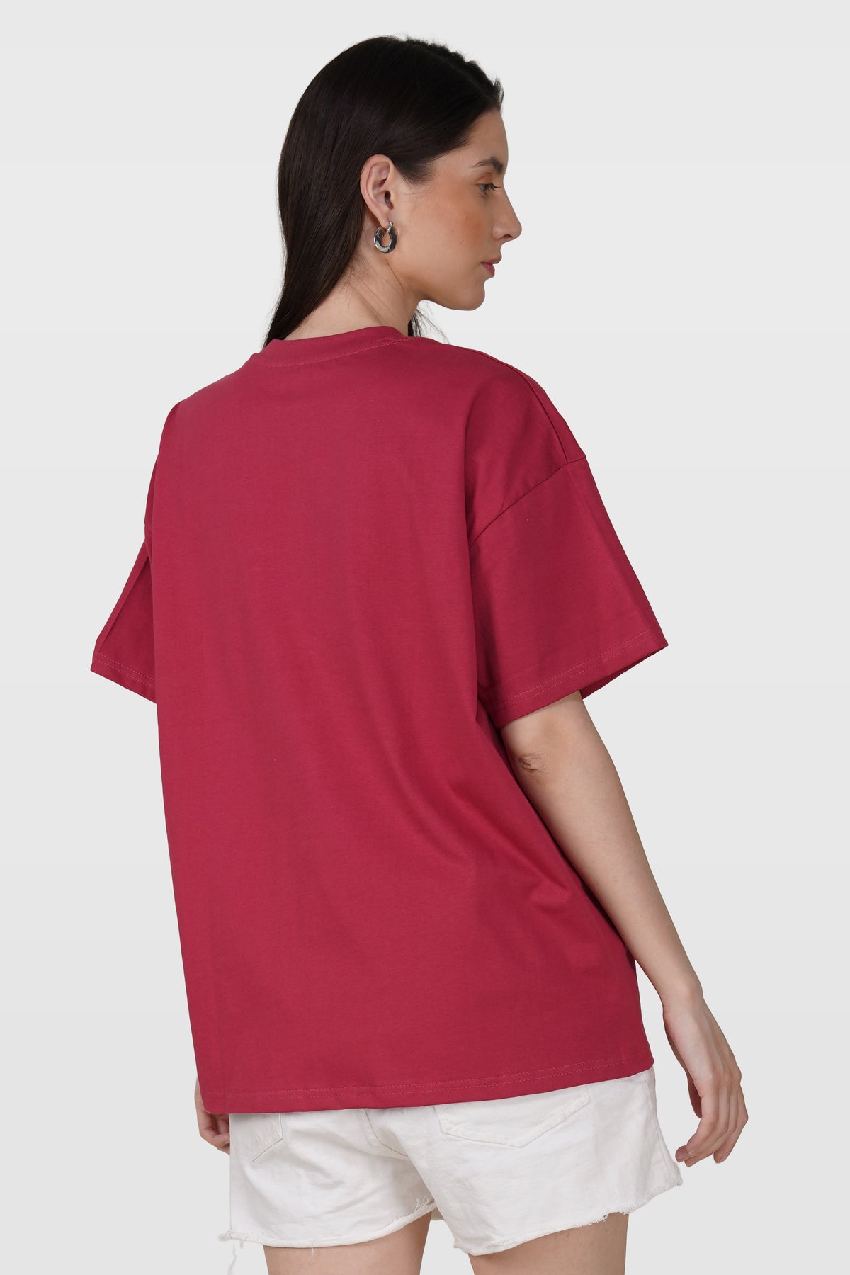 Cerise Red Cotton Oversized Crew Neck T-Shirt