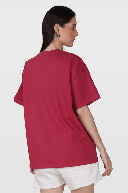 Cerise Red Cotton Oversized Crew Neck T-Shirt