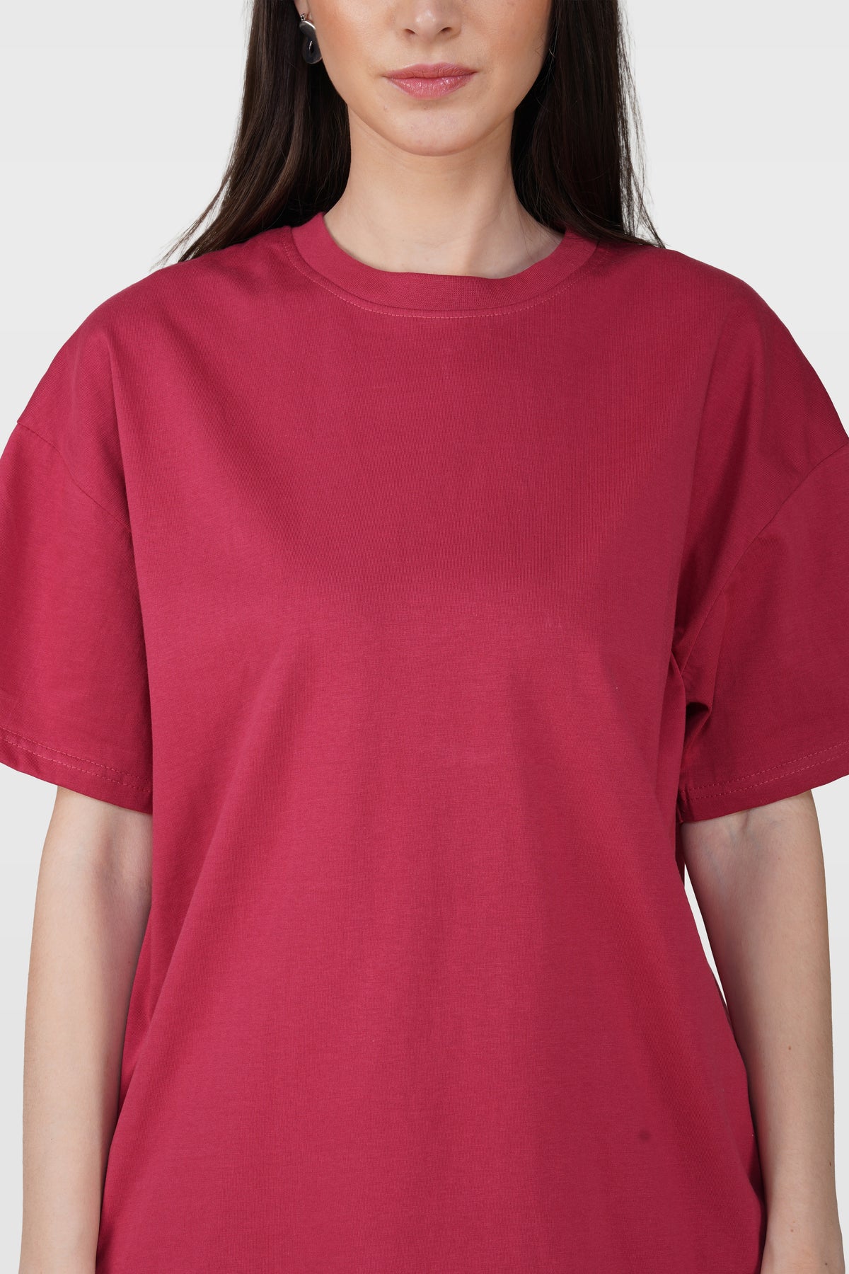 Cerise Red Cotton Oversized Crew Neck T-Shirt