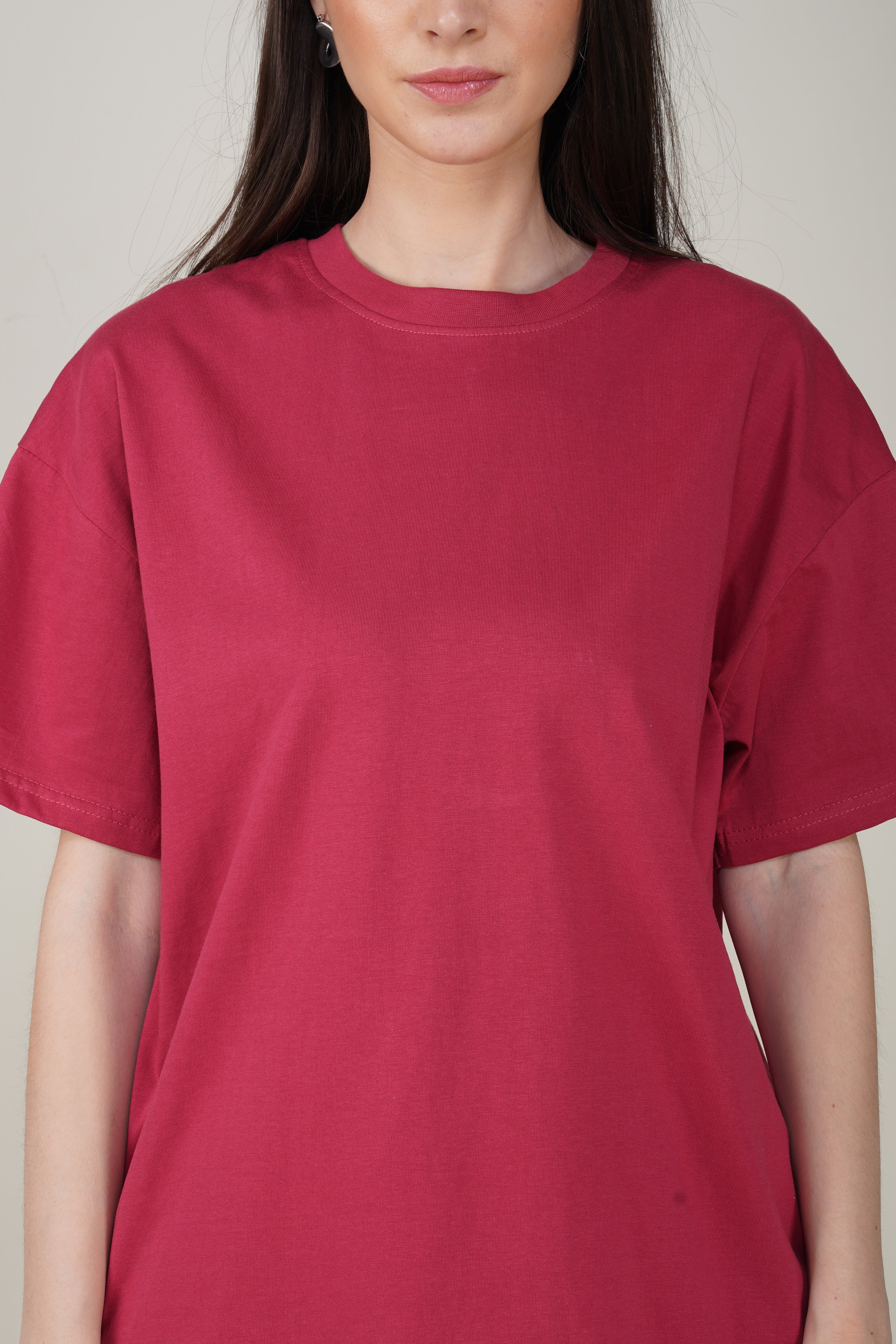 Cerise Red Cotton Oversized Crew Neck T-Shirt
