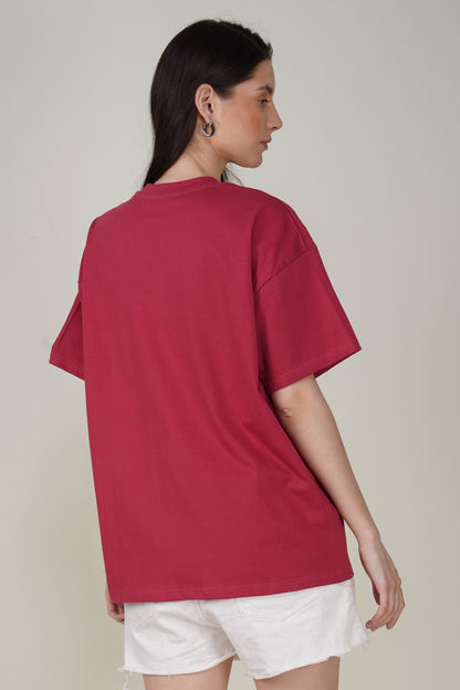 Cerise Red Cotton Oversized Crew Neck T-Shirt