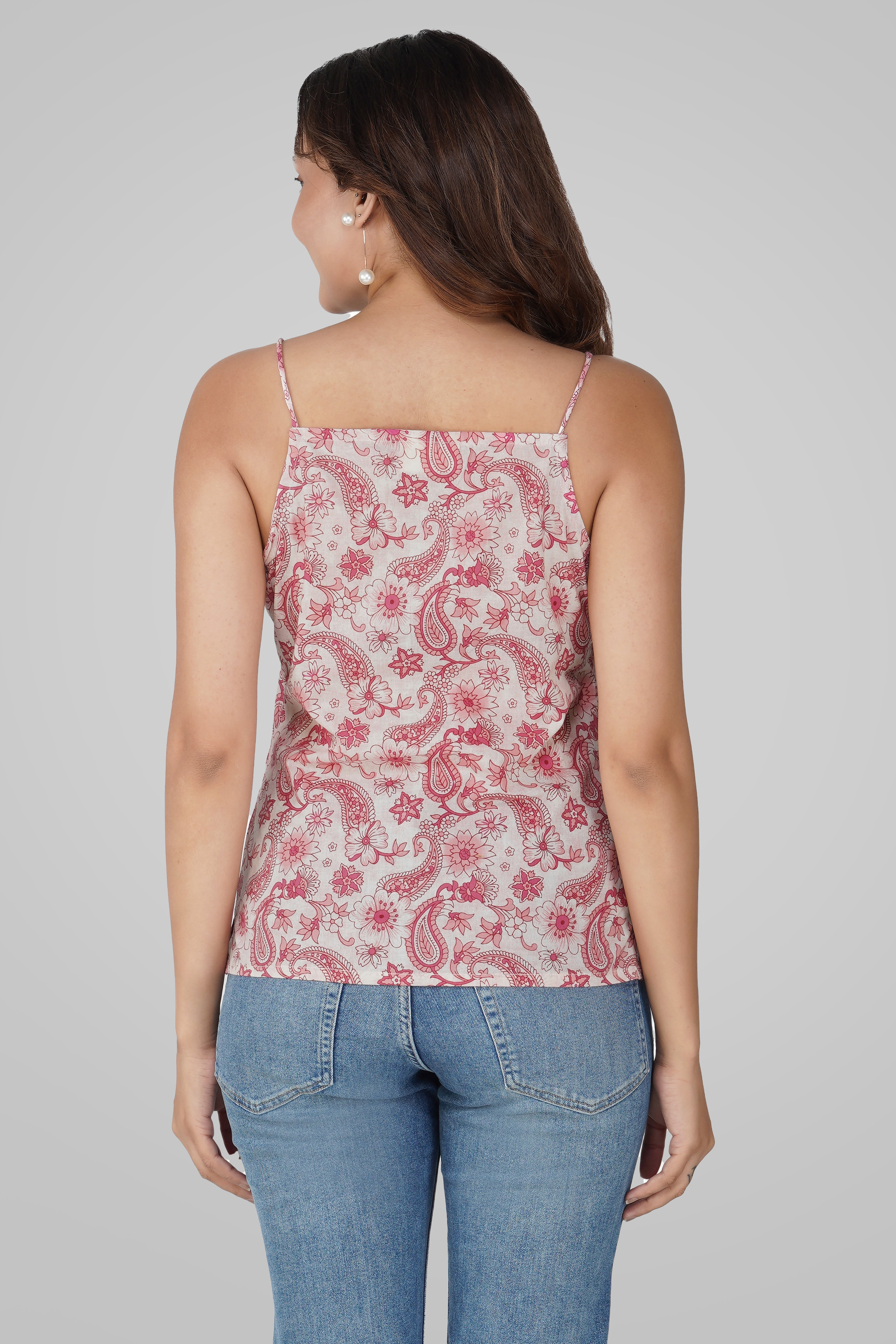 Cherry Blossom Pink Cotton Printed Strap Top