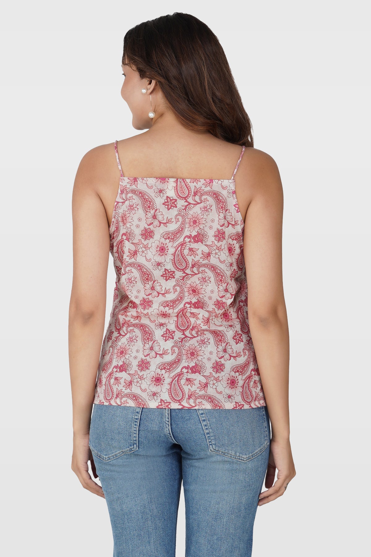 Cherry Blossom Pink Cotton Printed Strap Top
