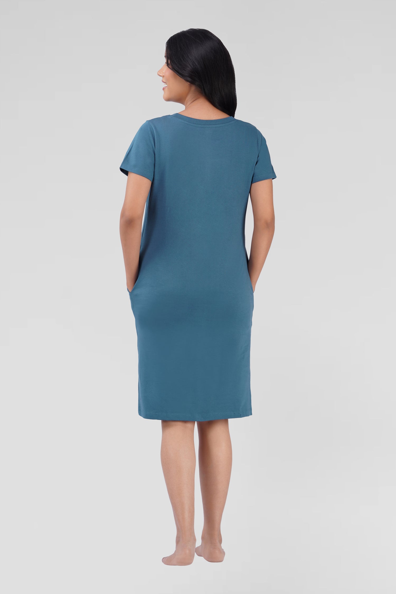 Cool Blue Cotton Printed T-Shirt Nightdress