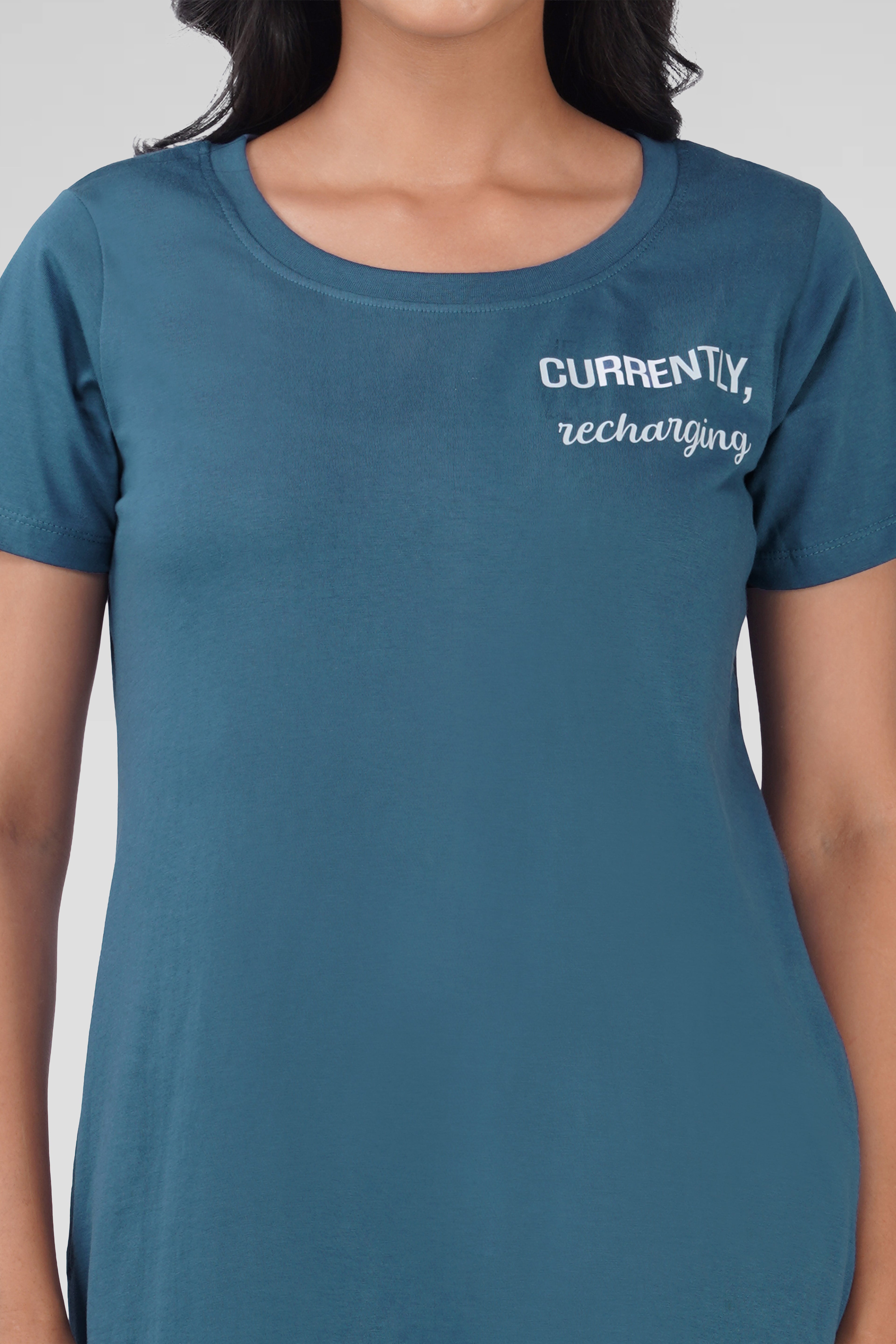 Cool Blue Cotton Printed T-Shirt Nightdress
